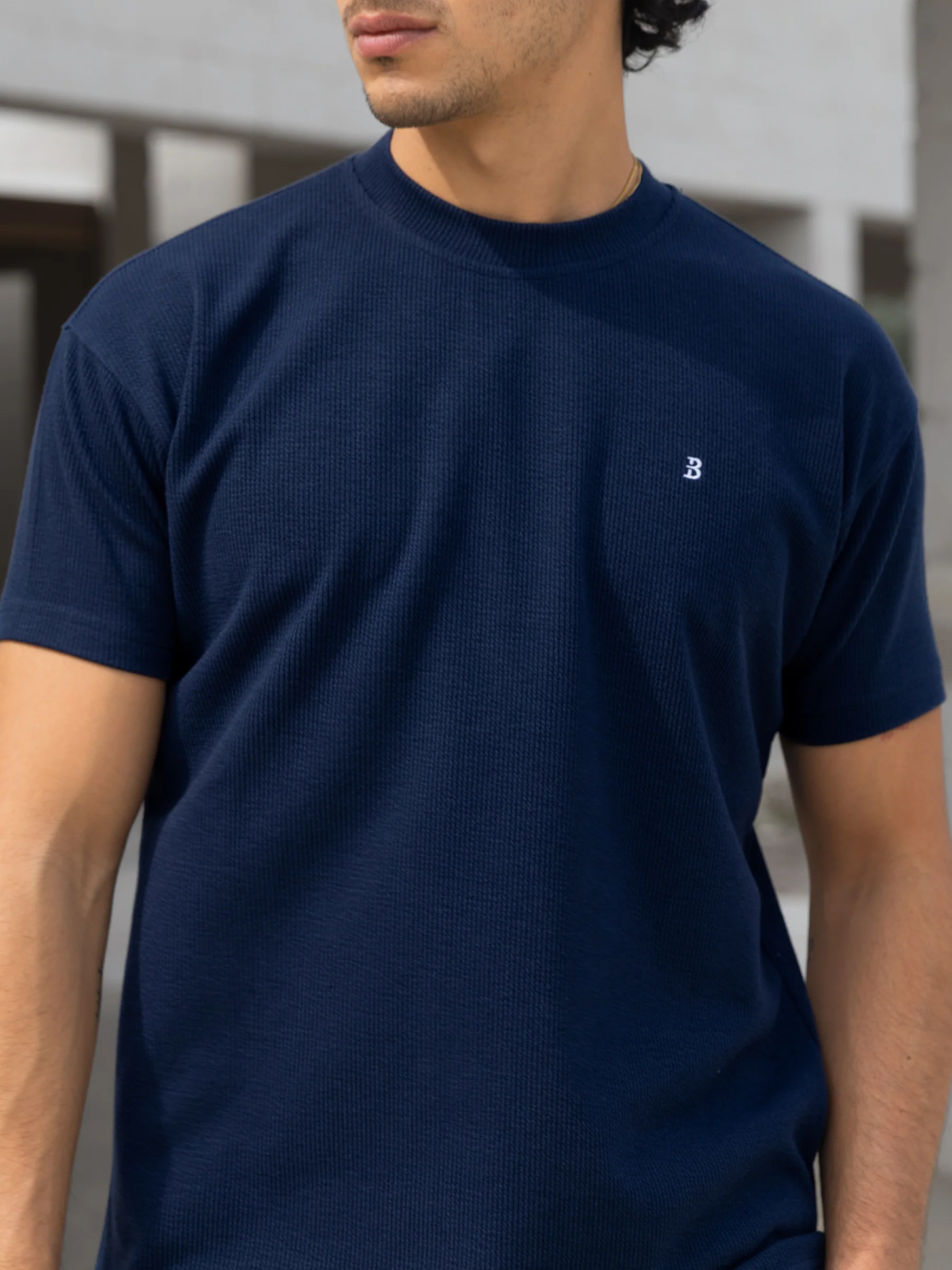 Aidan Relaxed Textured T-Shirt - Navy - Image 2