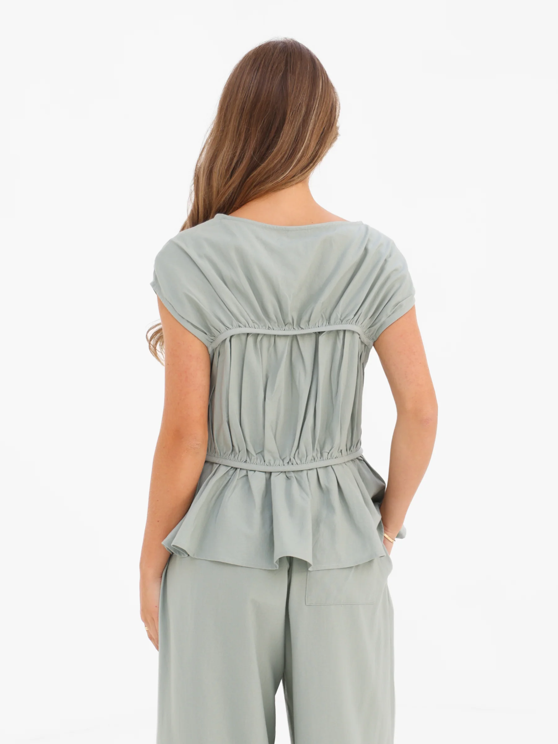 Alessia Linen Frill Top - Soft Sage - Image 3
