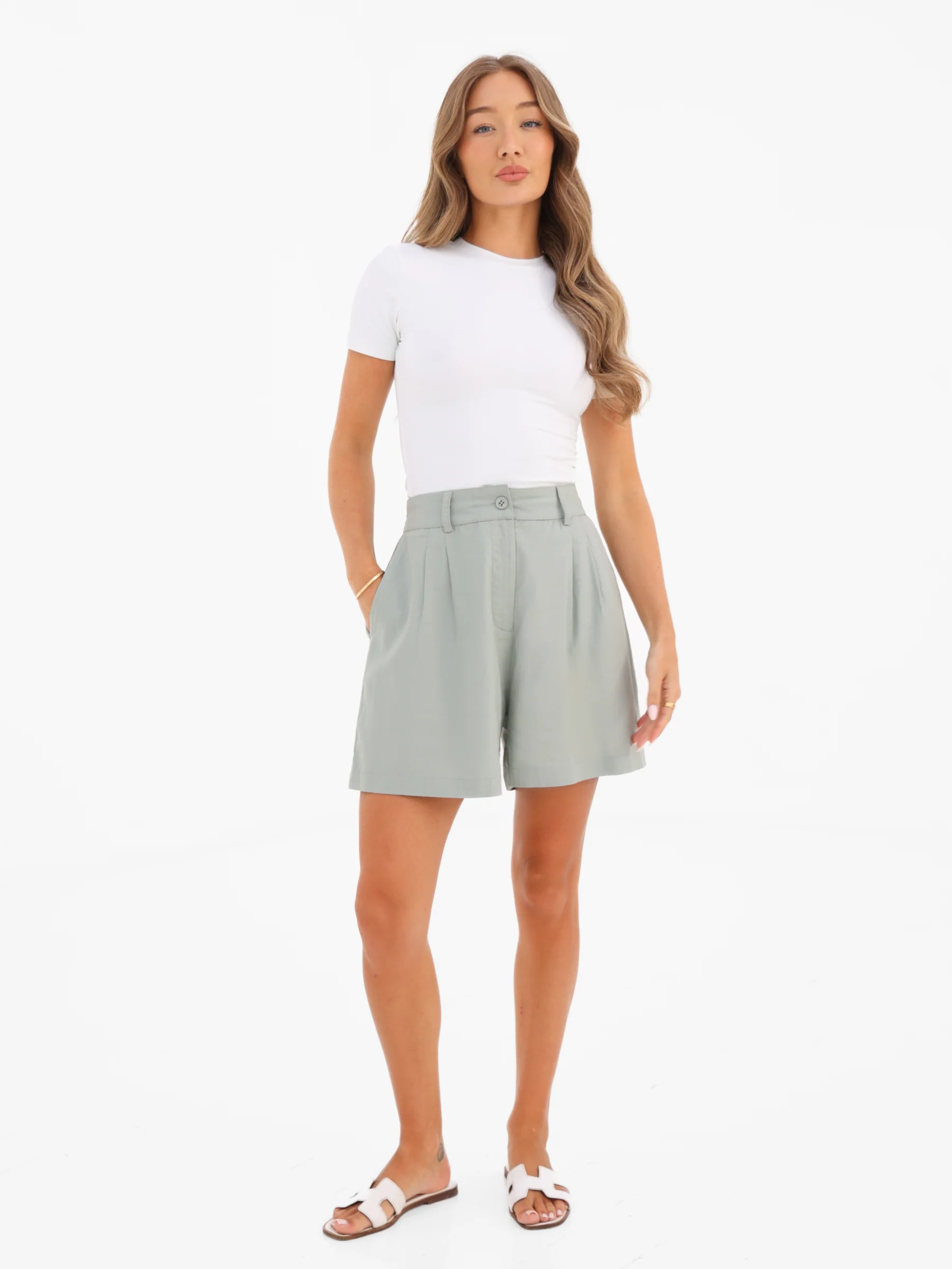 Alessia Linen Shorts - Soft Sage - Image 5