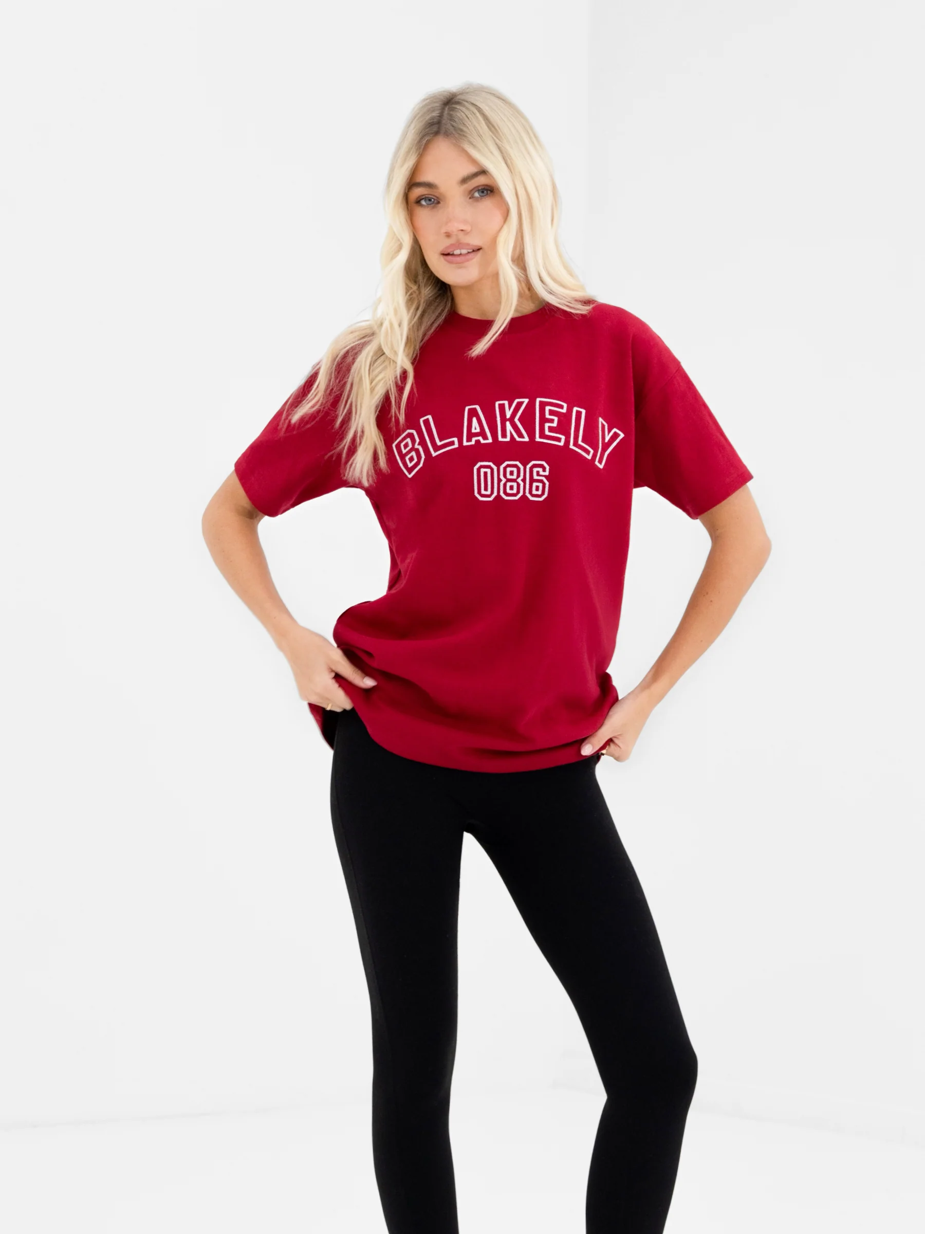 Alexis Chain Stitch Oversized T-Shirt - Cherry Red - Image 5