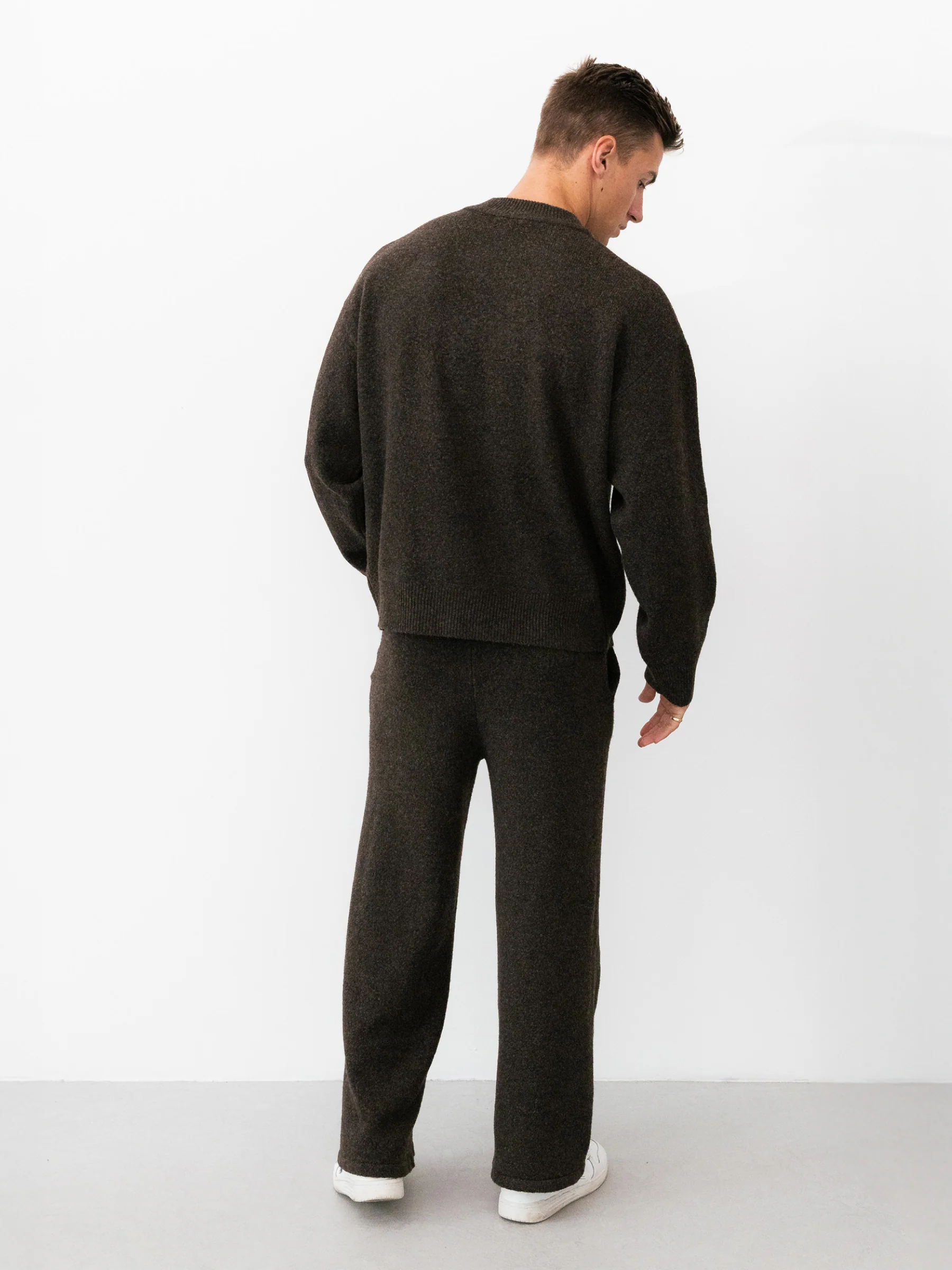 Alfie Knitted Wide Leg Sweatpants - Dark Brown - Image 6