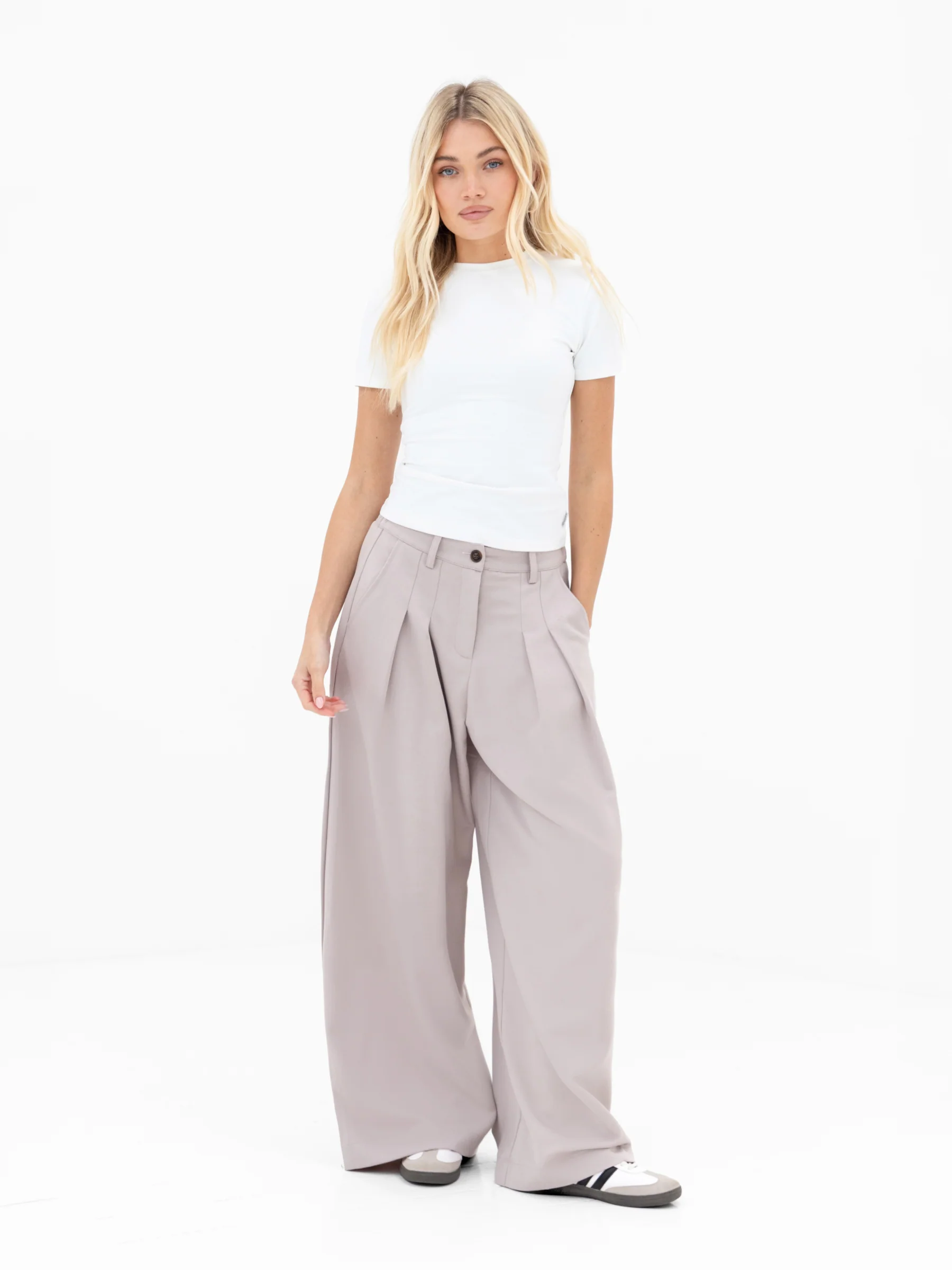 Ali Pleated Trousers - Pebble - Image 3