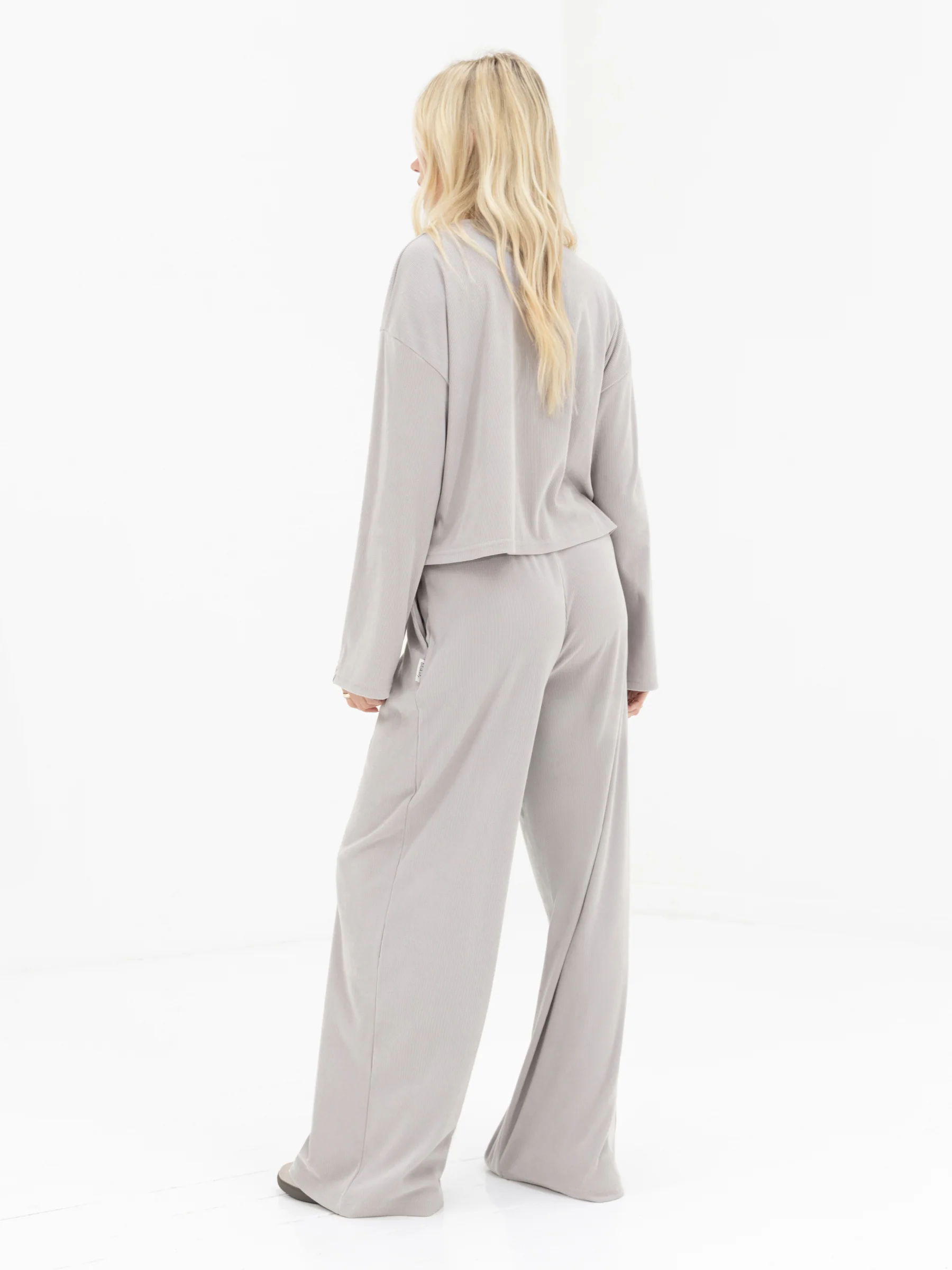 Alma Wide Leg Trousers - Light Grey - Image 4