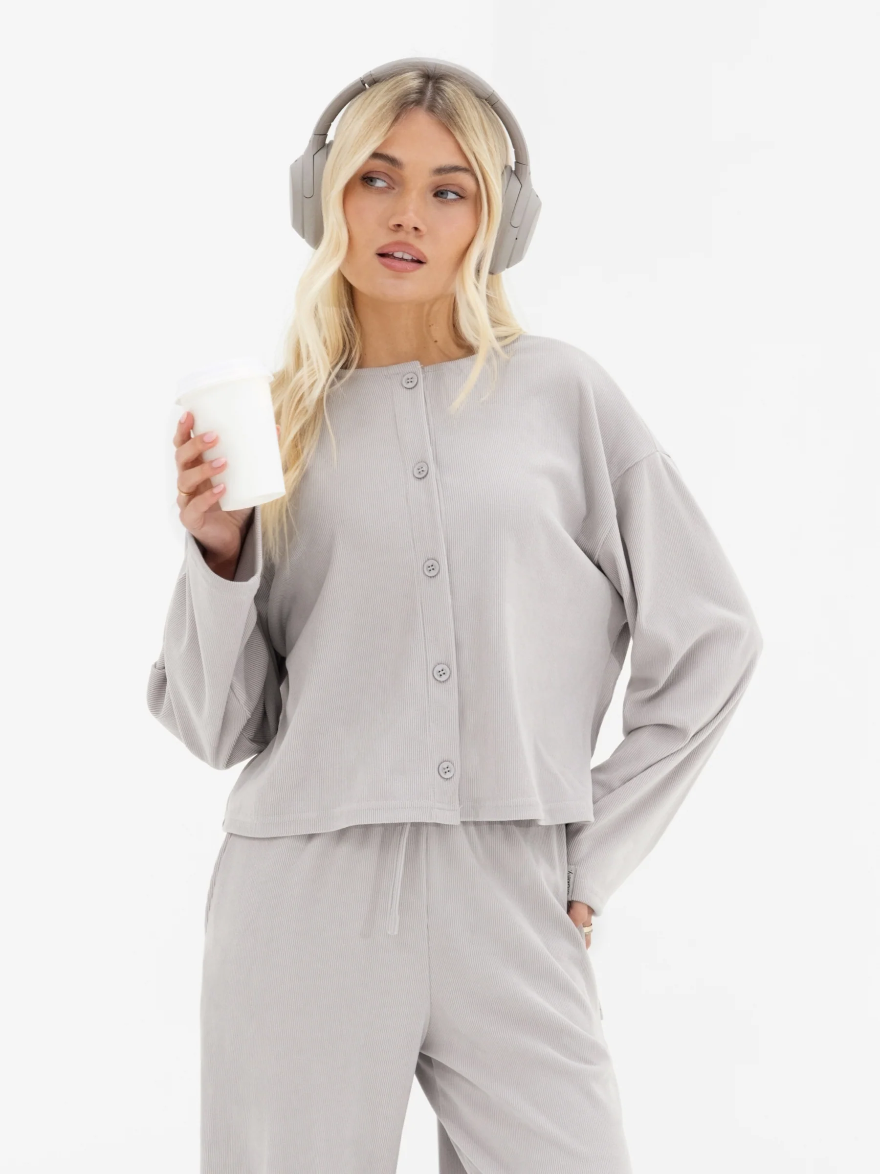 Alma Wide Leg Trousers - Light Grey - Image 5