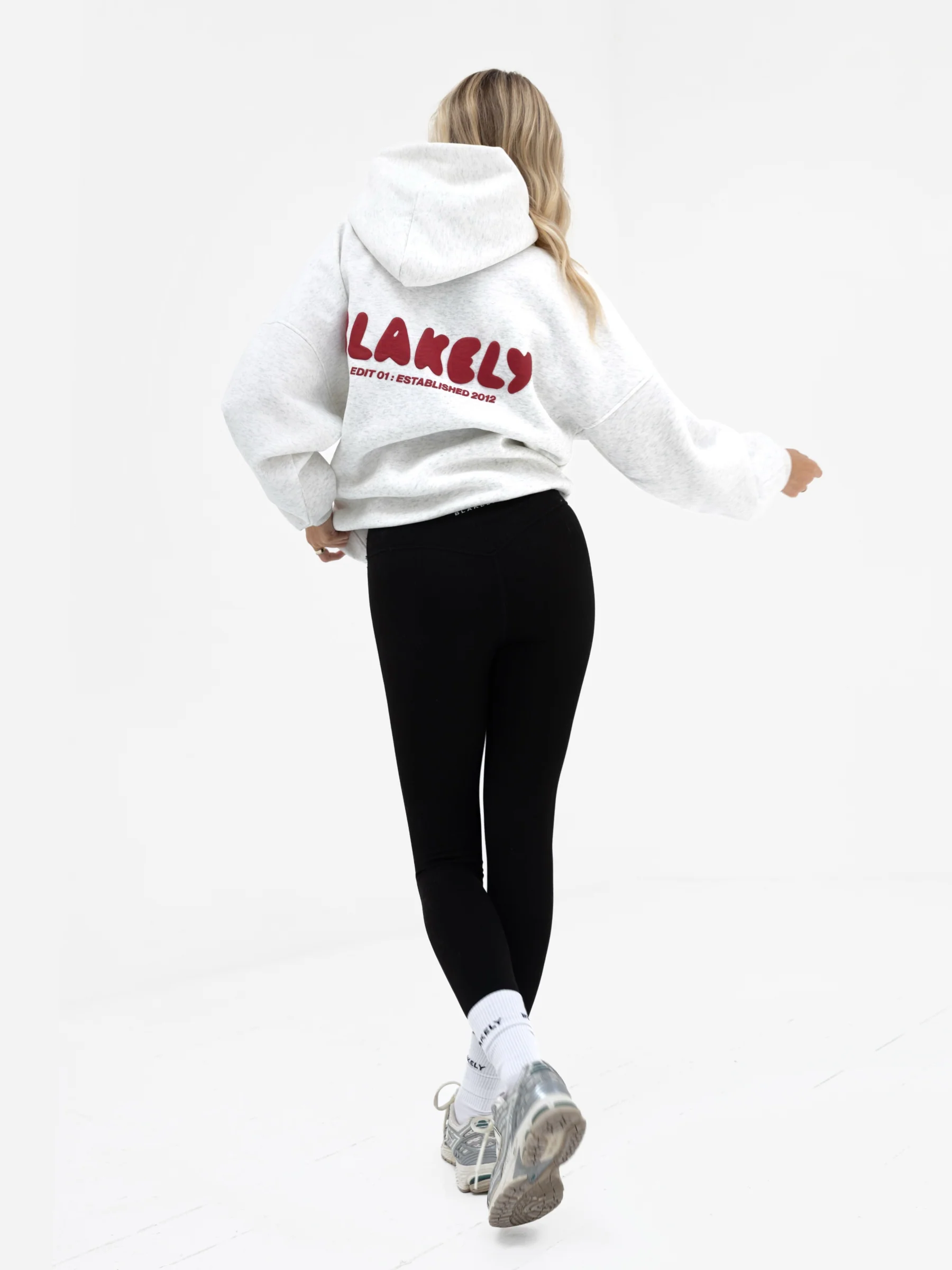 Cloud Print Oversized Hoodie - Marl White & Cherry Red - Image 5