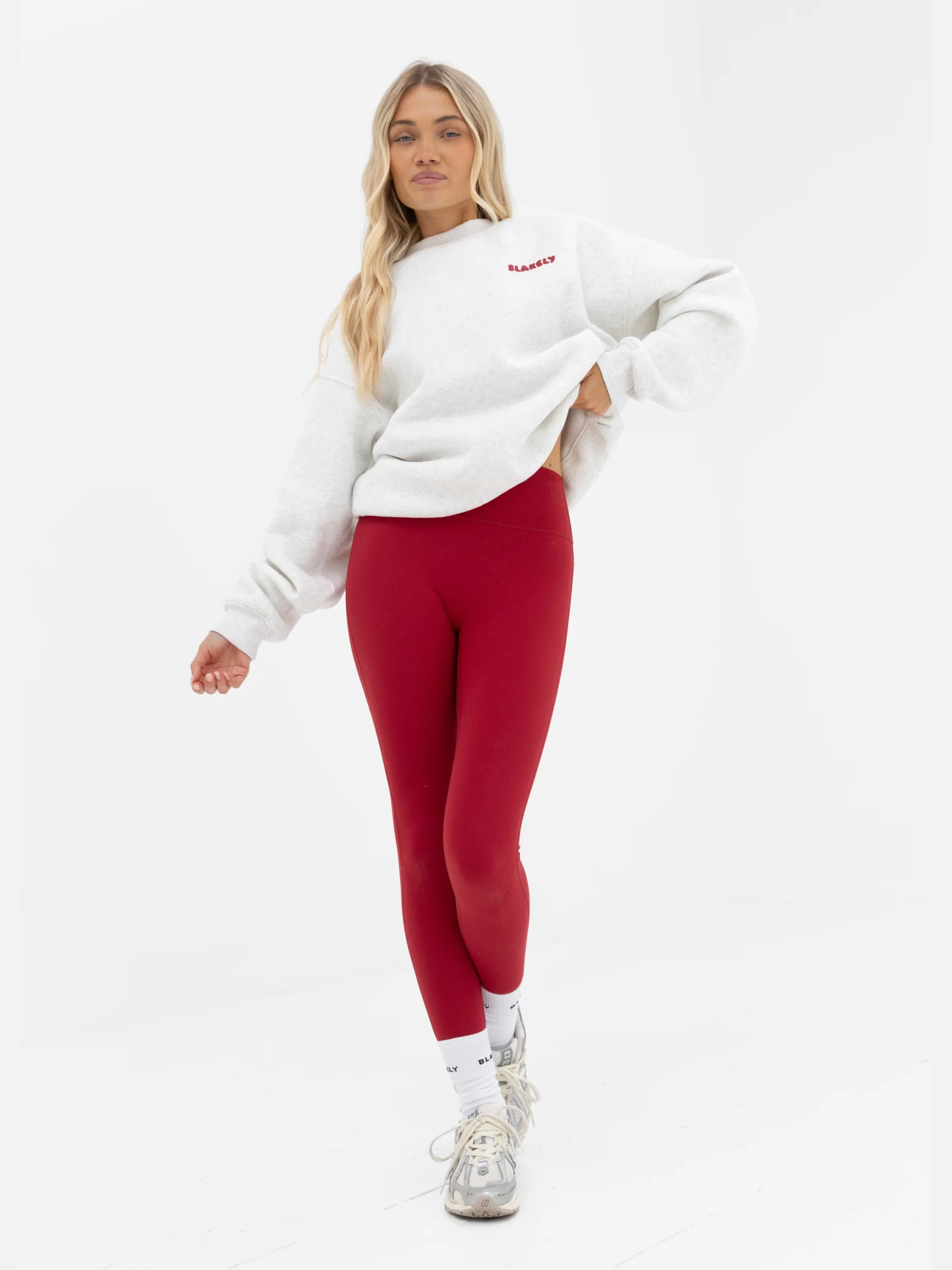 Cloud Print Oversized Jumper - Marl White & Cherry Red - Image 3