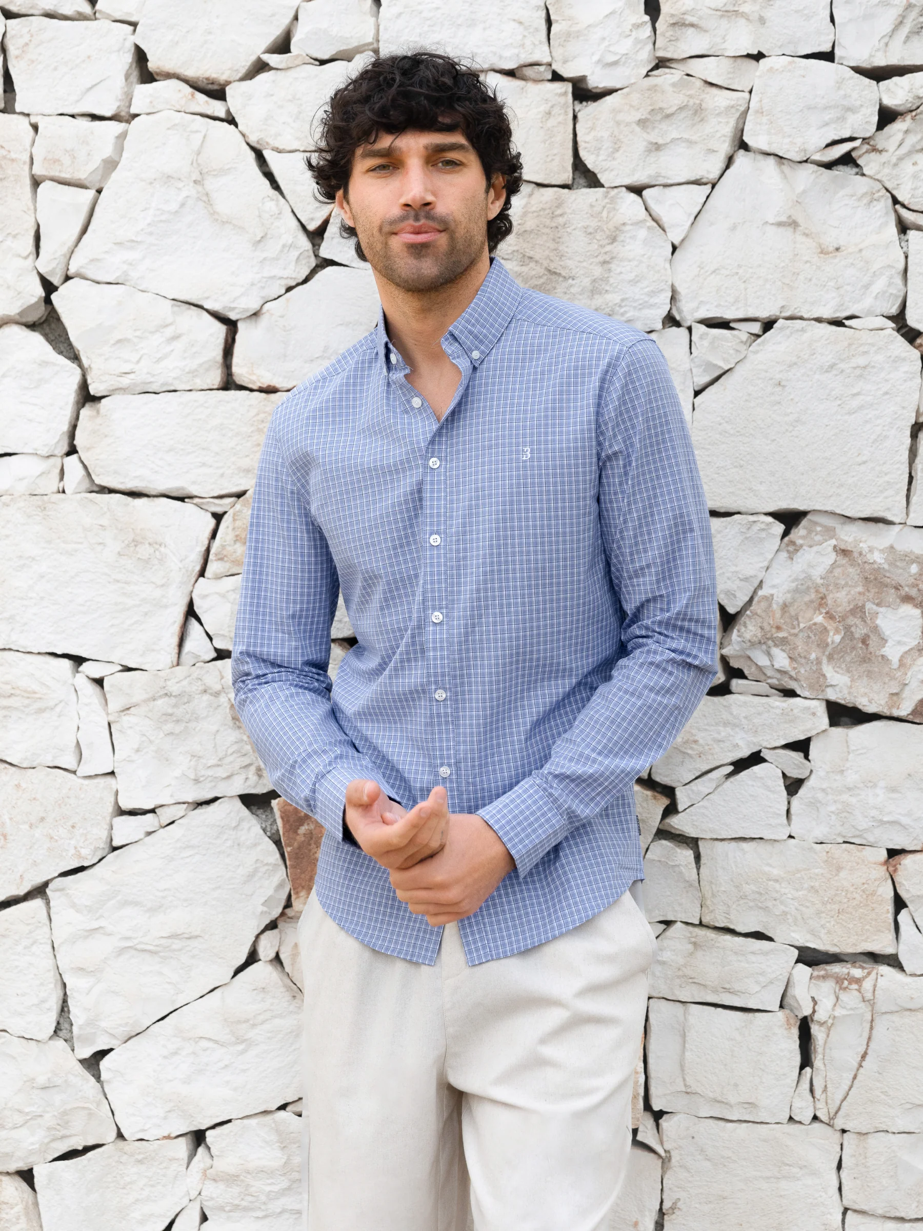Conrad Long Sleeve Checked Shirt - Blue - Image 3
