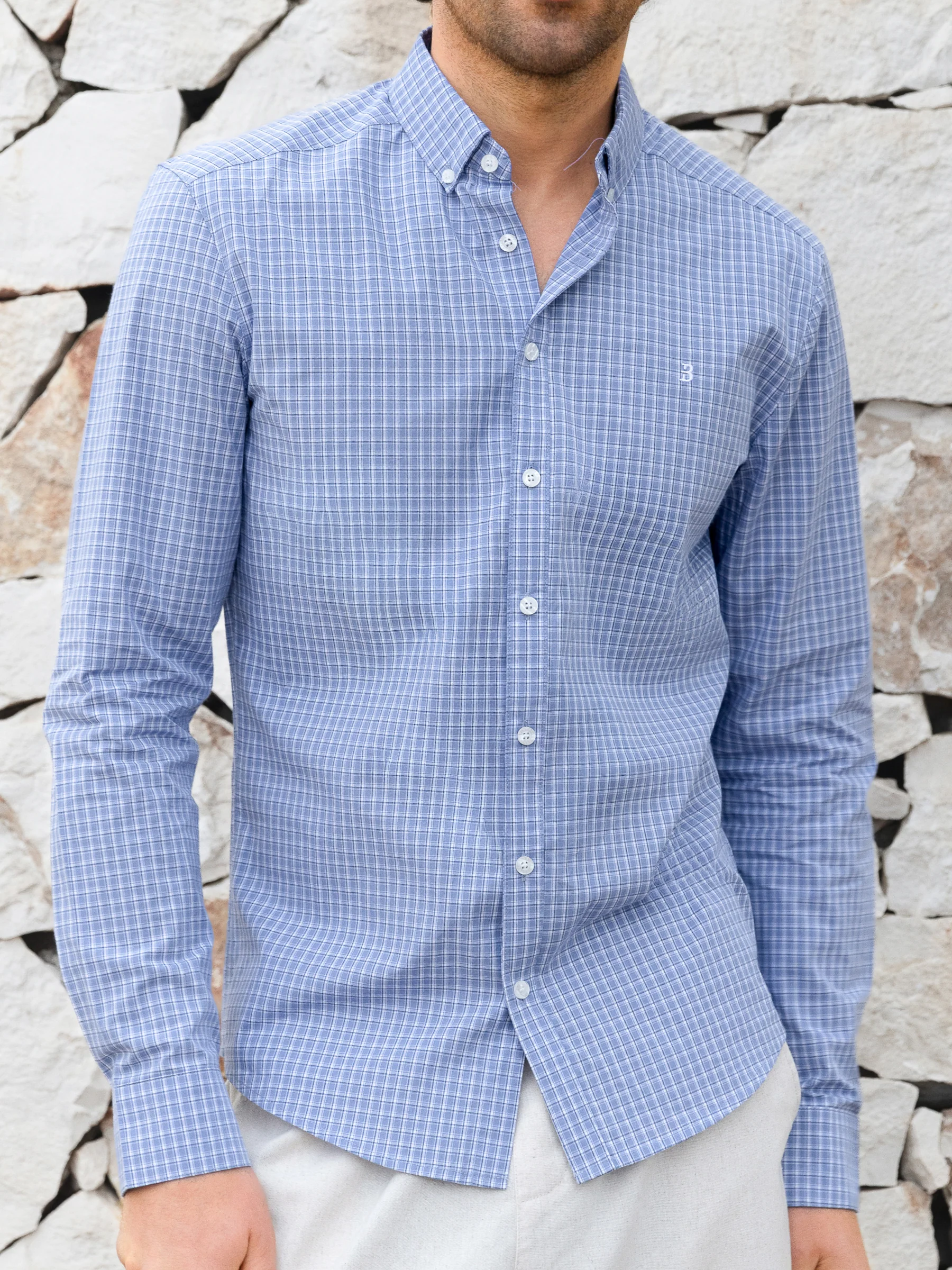 Conrad Long Sleeve Checked Shirt - Blue - Image 4