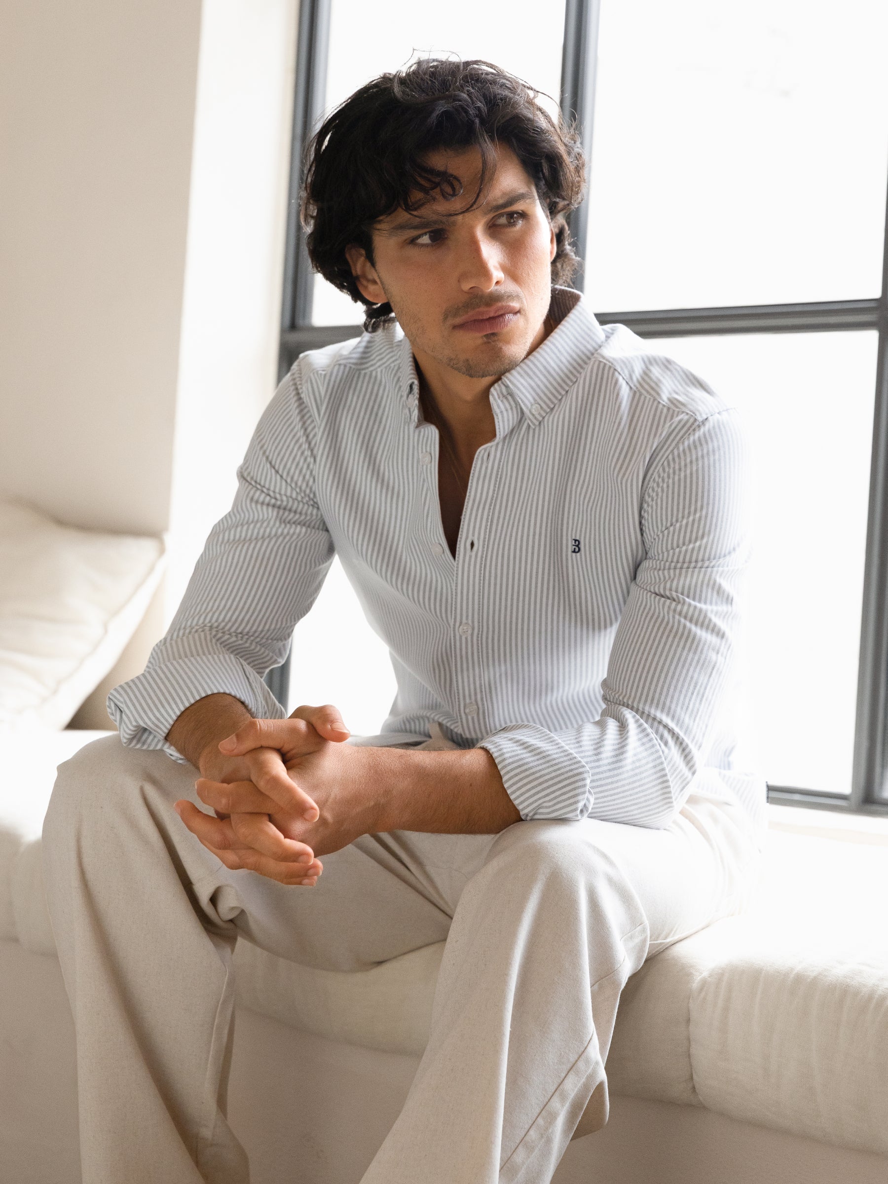 Conrad Long Sleeve Stripe Shirt - Grey - Image 4
