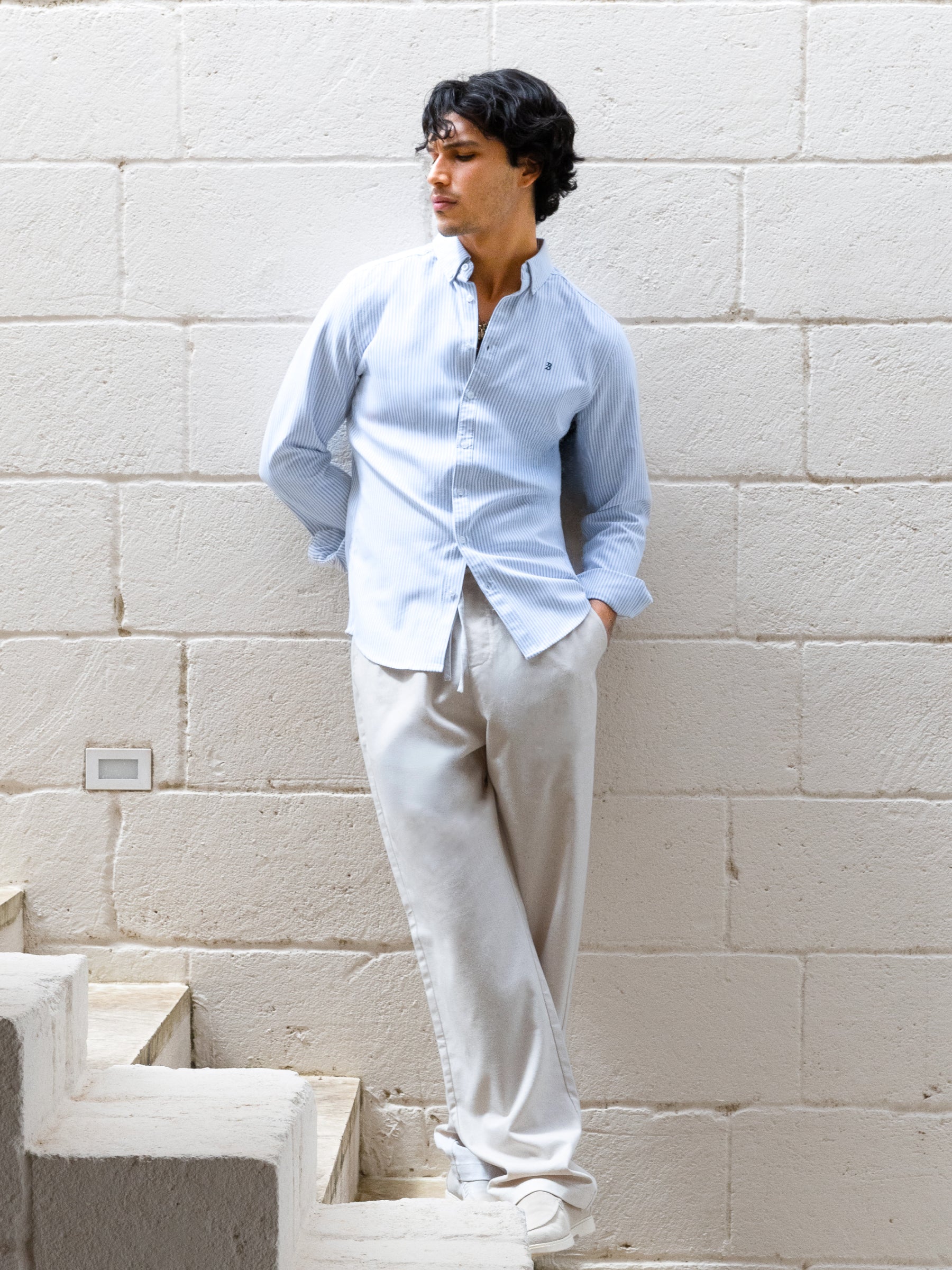 Conrad Long Sleeve Stripe Shirt - Light Blue - Image 3