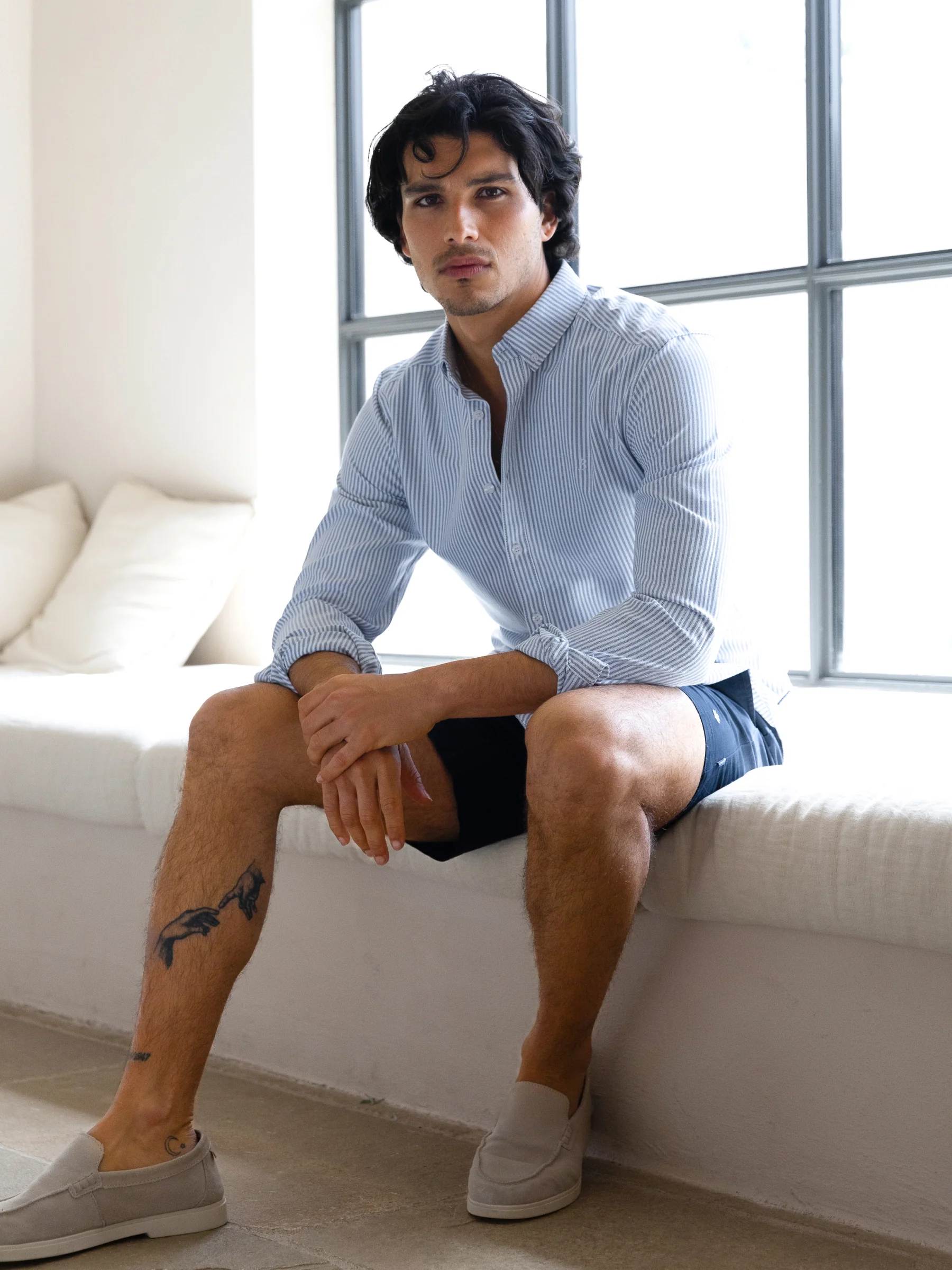 Conrad Long Sleeve Stripe Shirt - Navy - Image 5