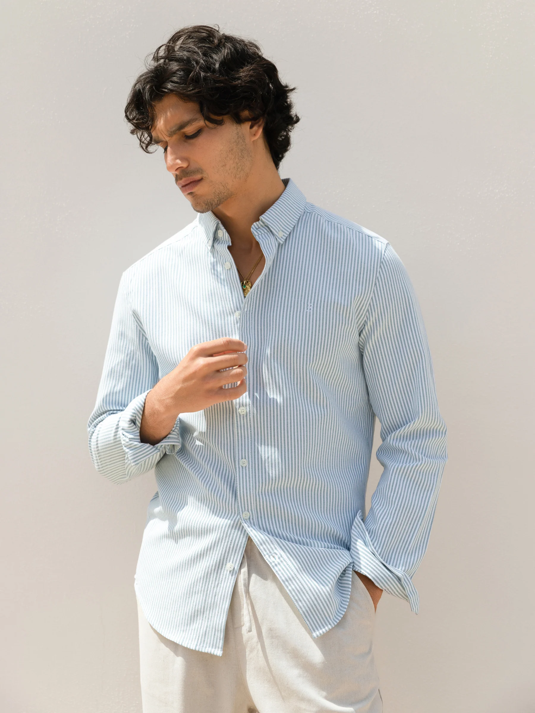 Conrad Long Sleeve Stripe Shirt - Teal - Image 6