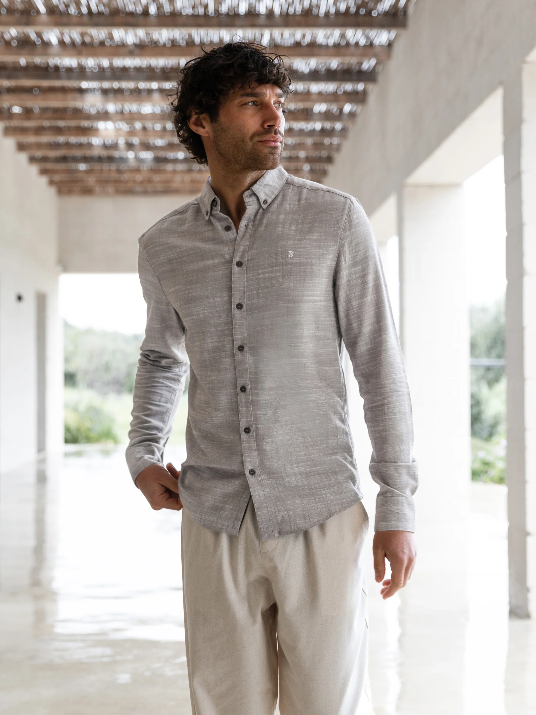 Conrad Long Sleeve Textured Shirt - Dark Grey - Image 4
