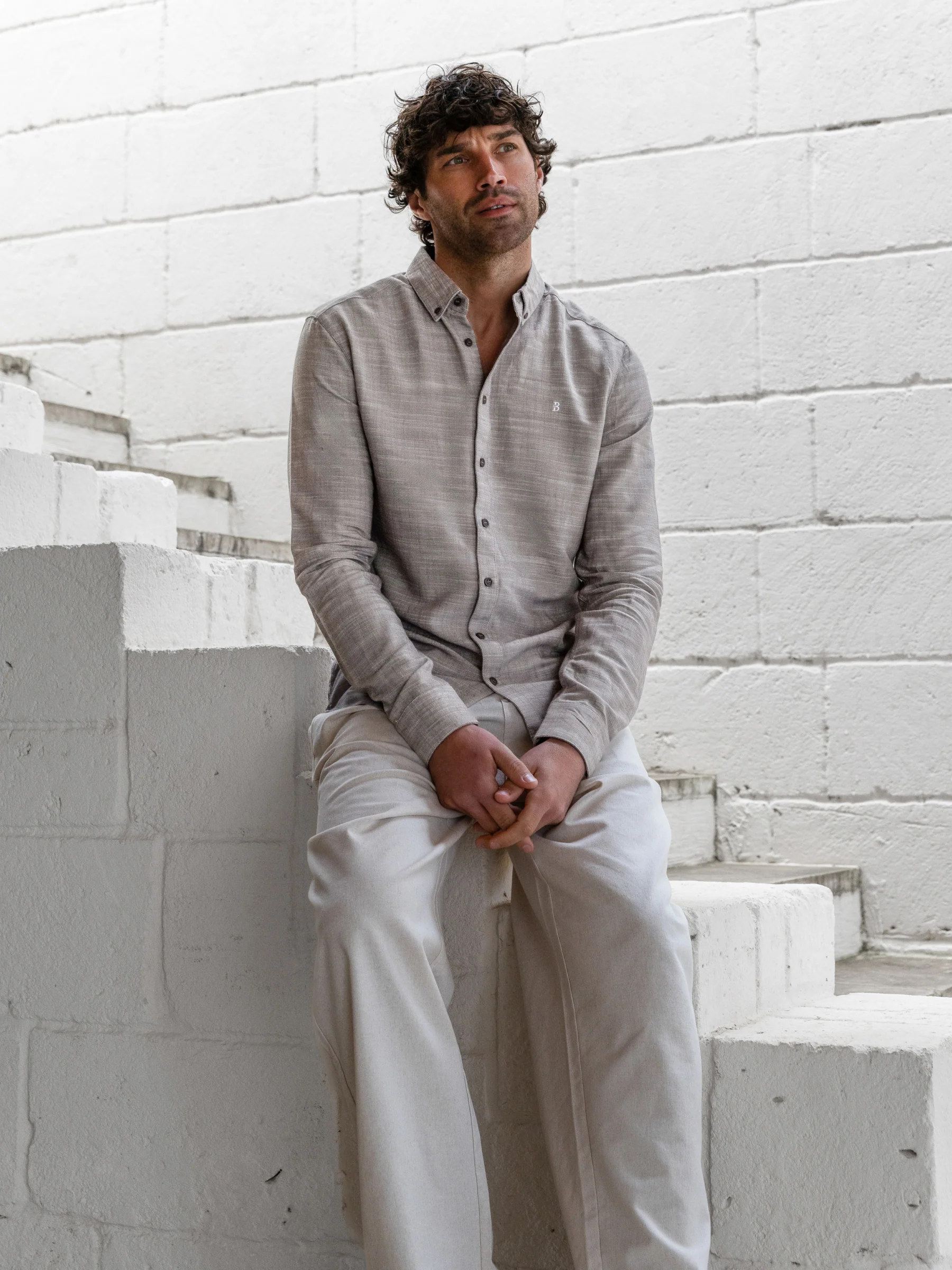 Conrad Long Sleeve Textured Shirt - Dark Grey - Image 5