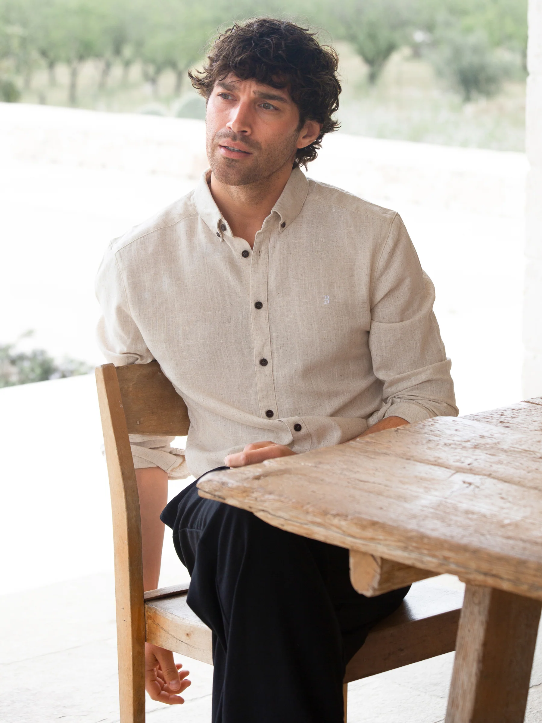 Conrad Long Sleeve Textured Shirt - Light Beige - Image 3
