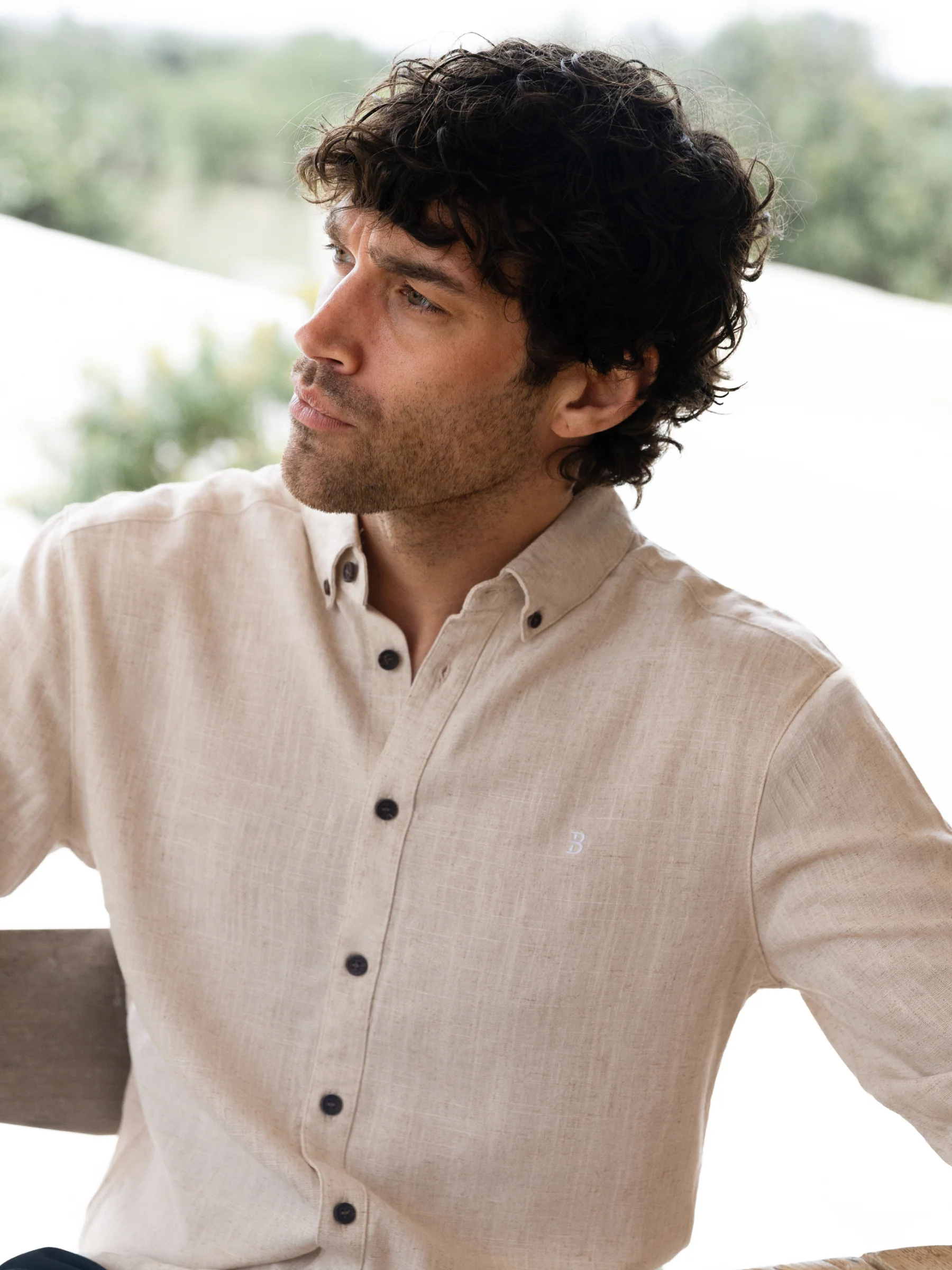 Conrad Long Sleeve Textured Shirt - Light Beige - Image 5