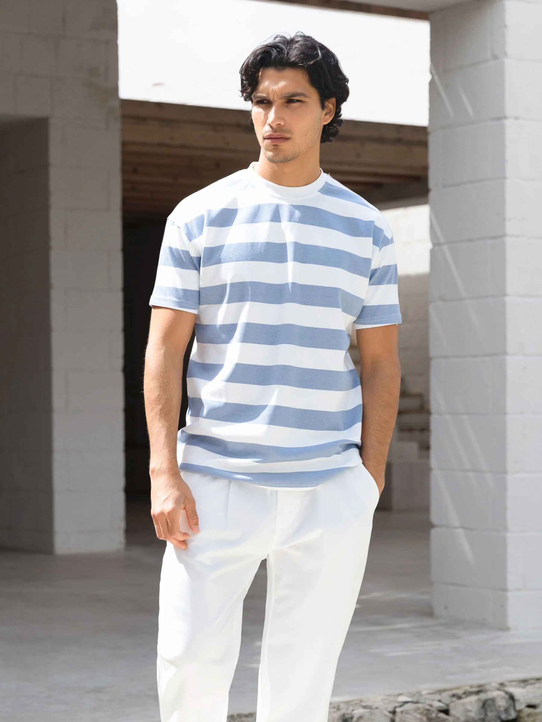 Conrad Relaxed Stripe T-Shirt - Light Blue - Image 6