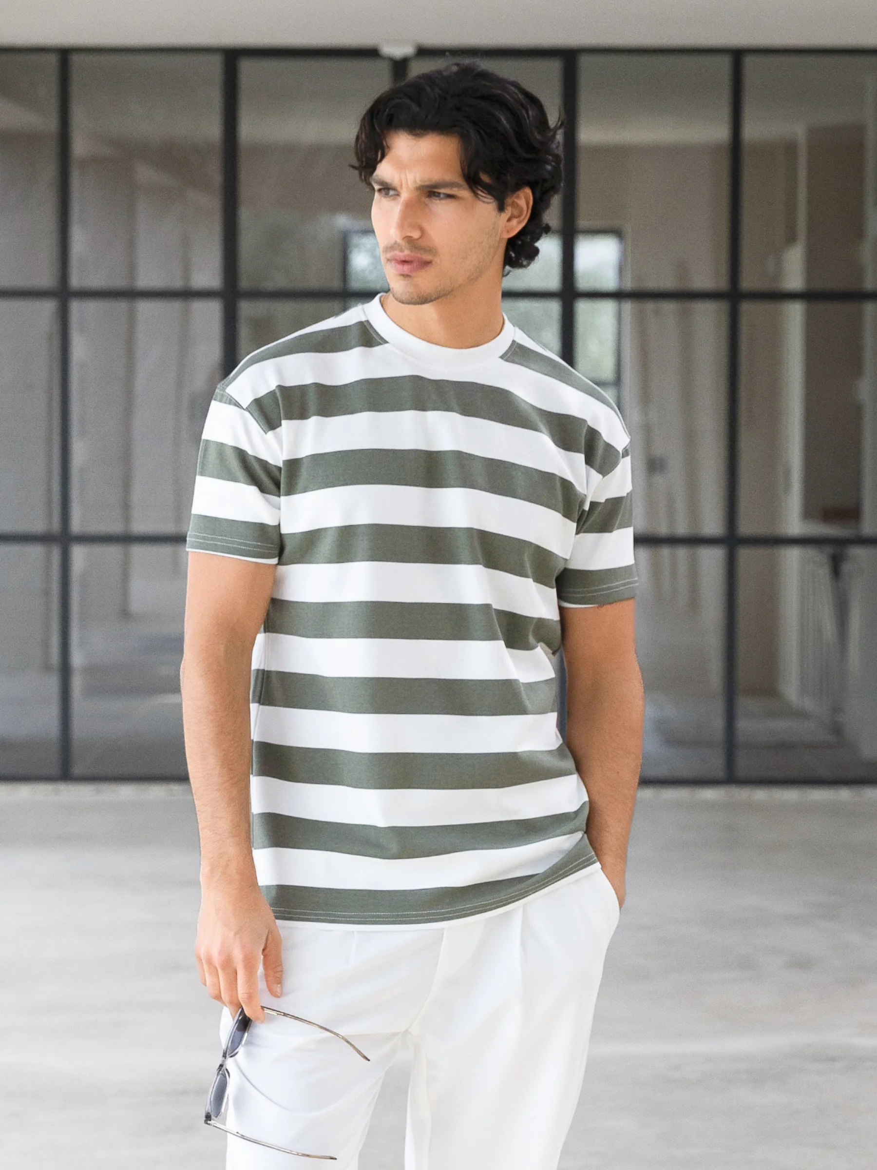 Conrad Relaxed Stripe T-Shirt - Safari Green