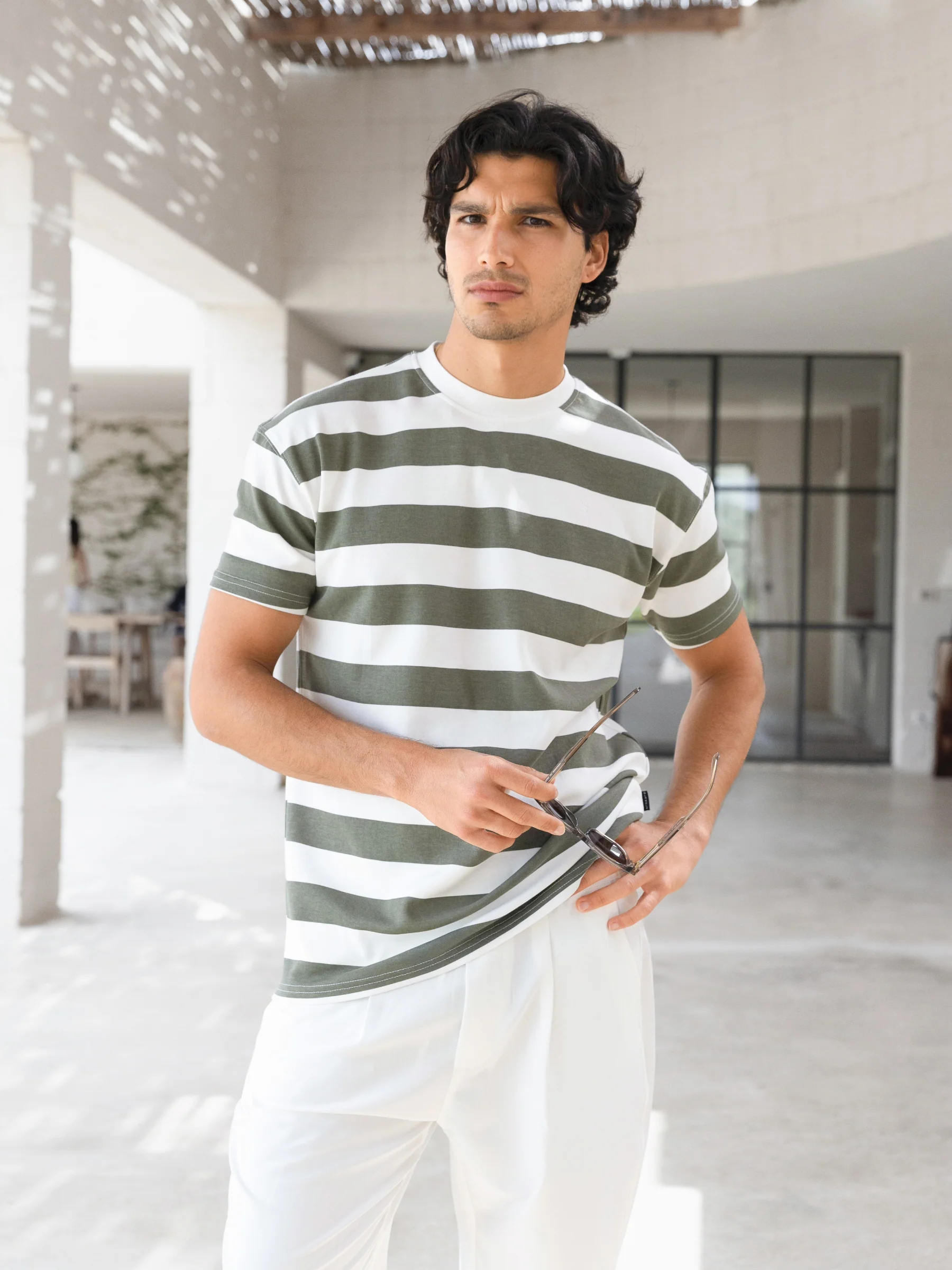 Conrad Relaxed Stripe T-Shirt - Safari Green - Image 2