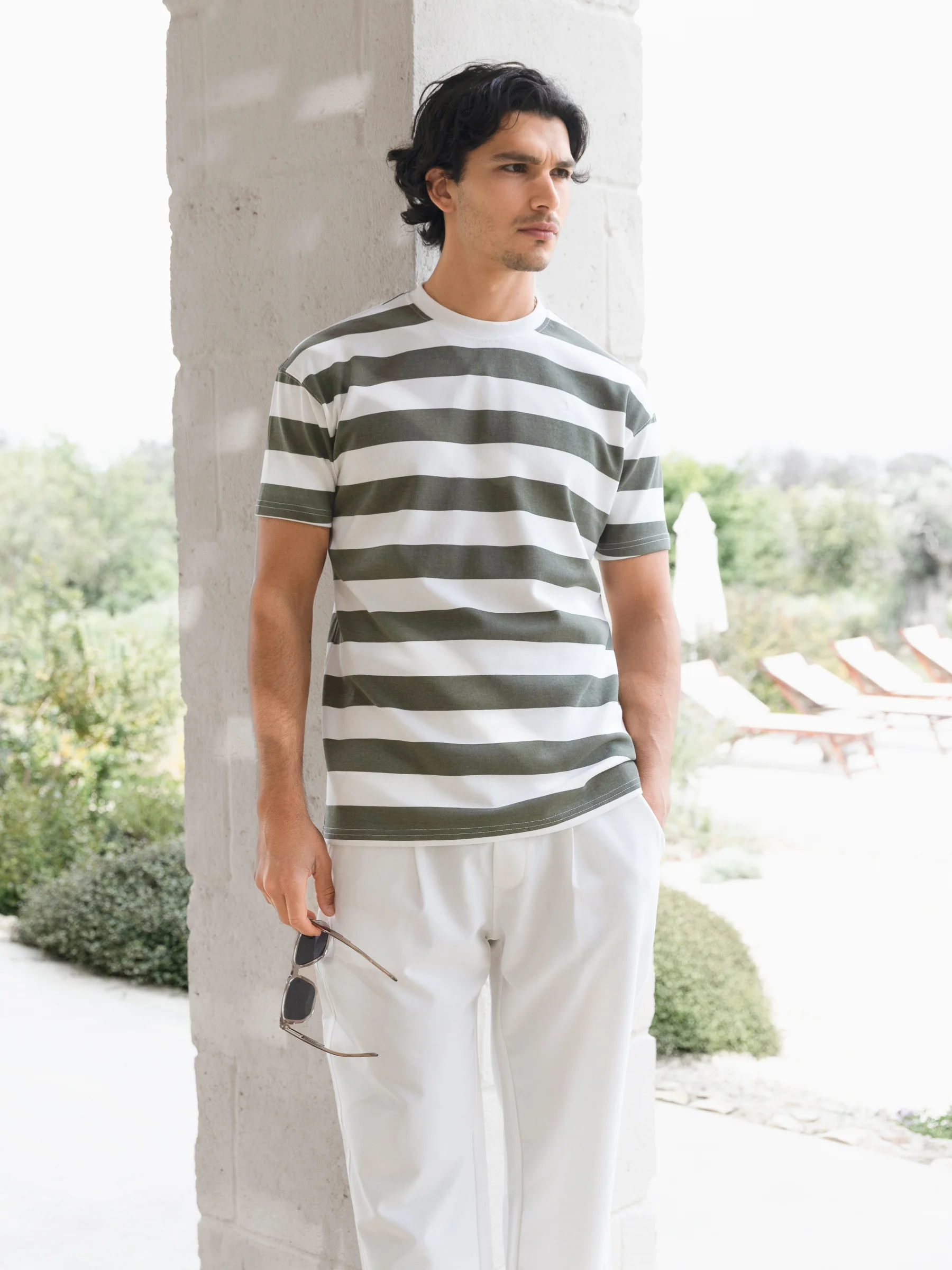 Conrad Relaxed Stripe T-Shirt - Safari Green - Image 3