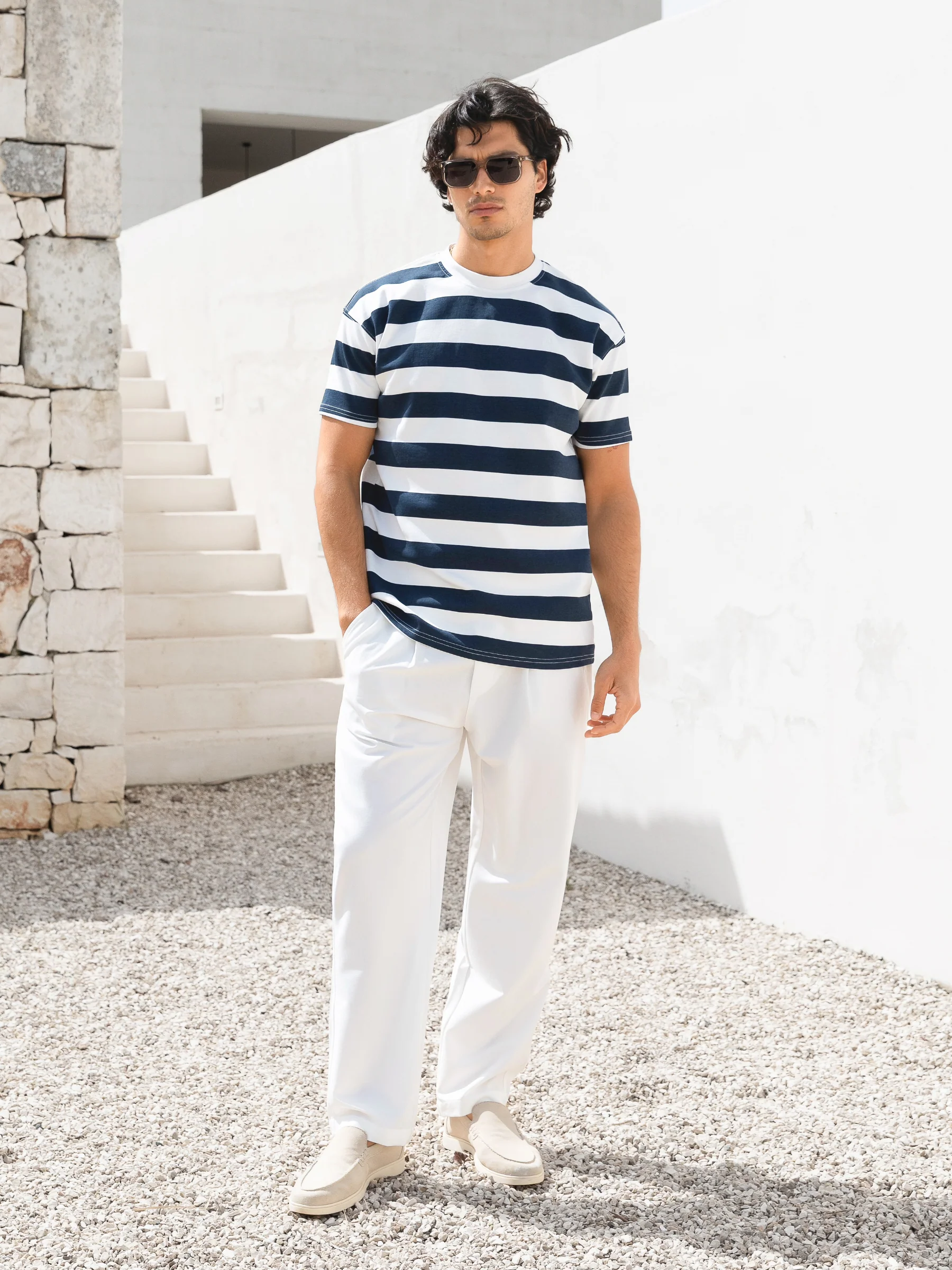 Conrad Relaxed Stripe T-Shirt - True Navy - Image 3