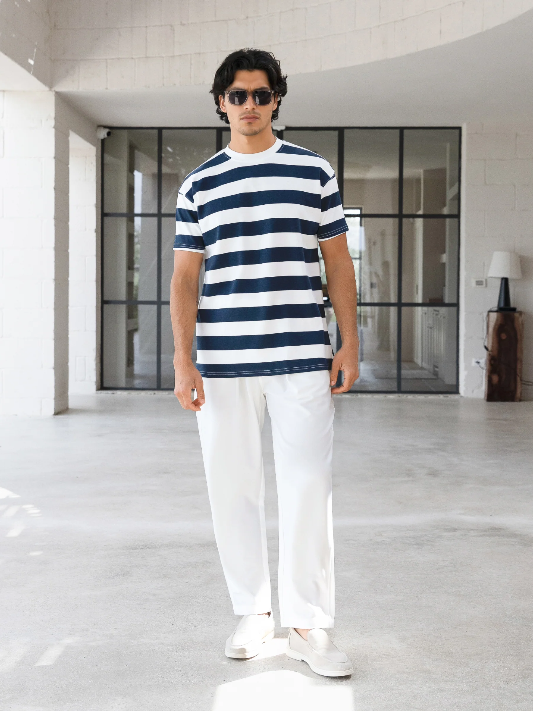 Conrad Relaxed Stripe T-Shirt - True Navy - Image 4