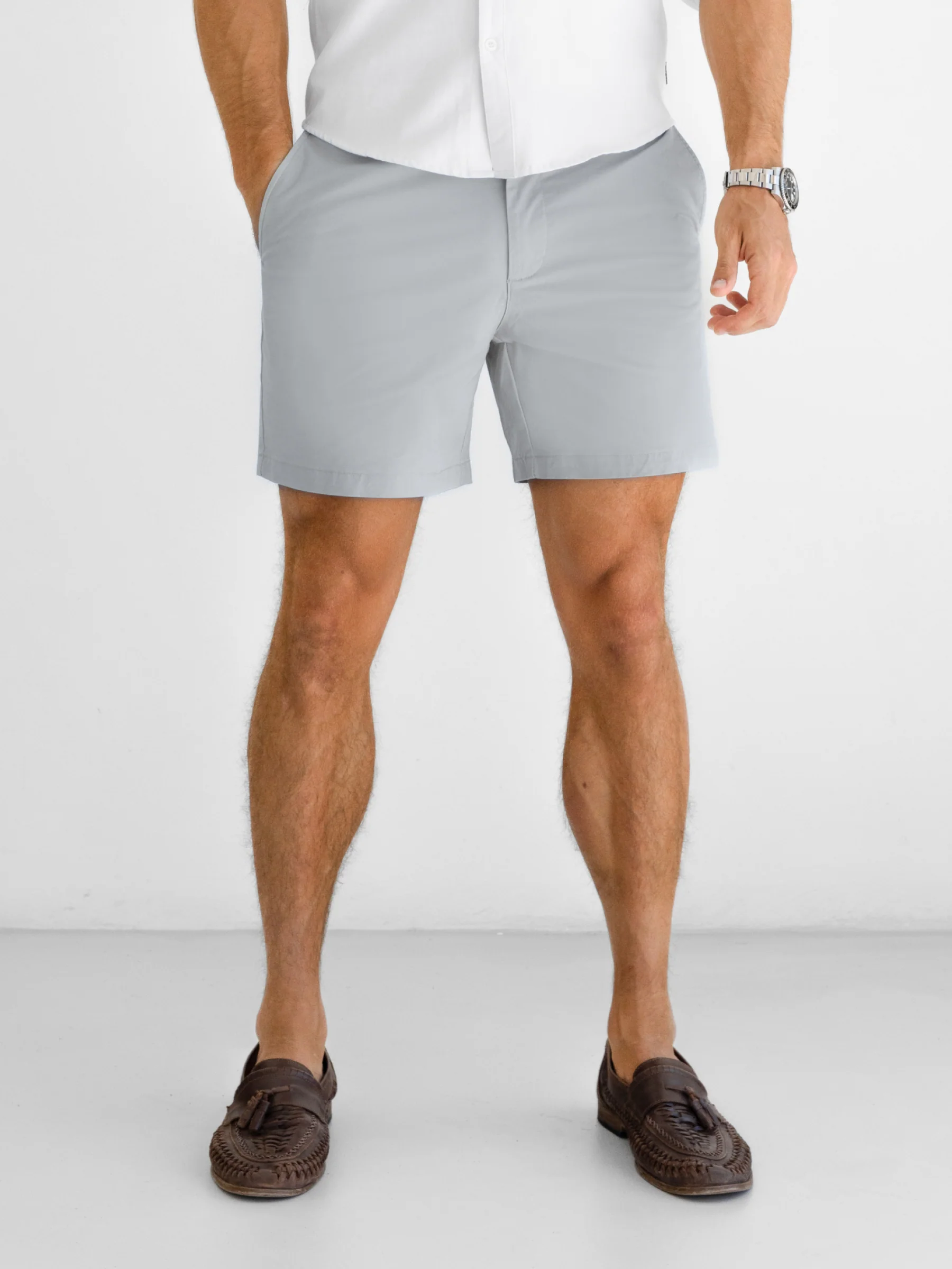 Conrad Stretch Chino Shorts - Light Grey