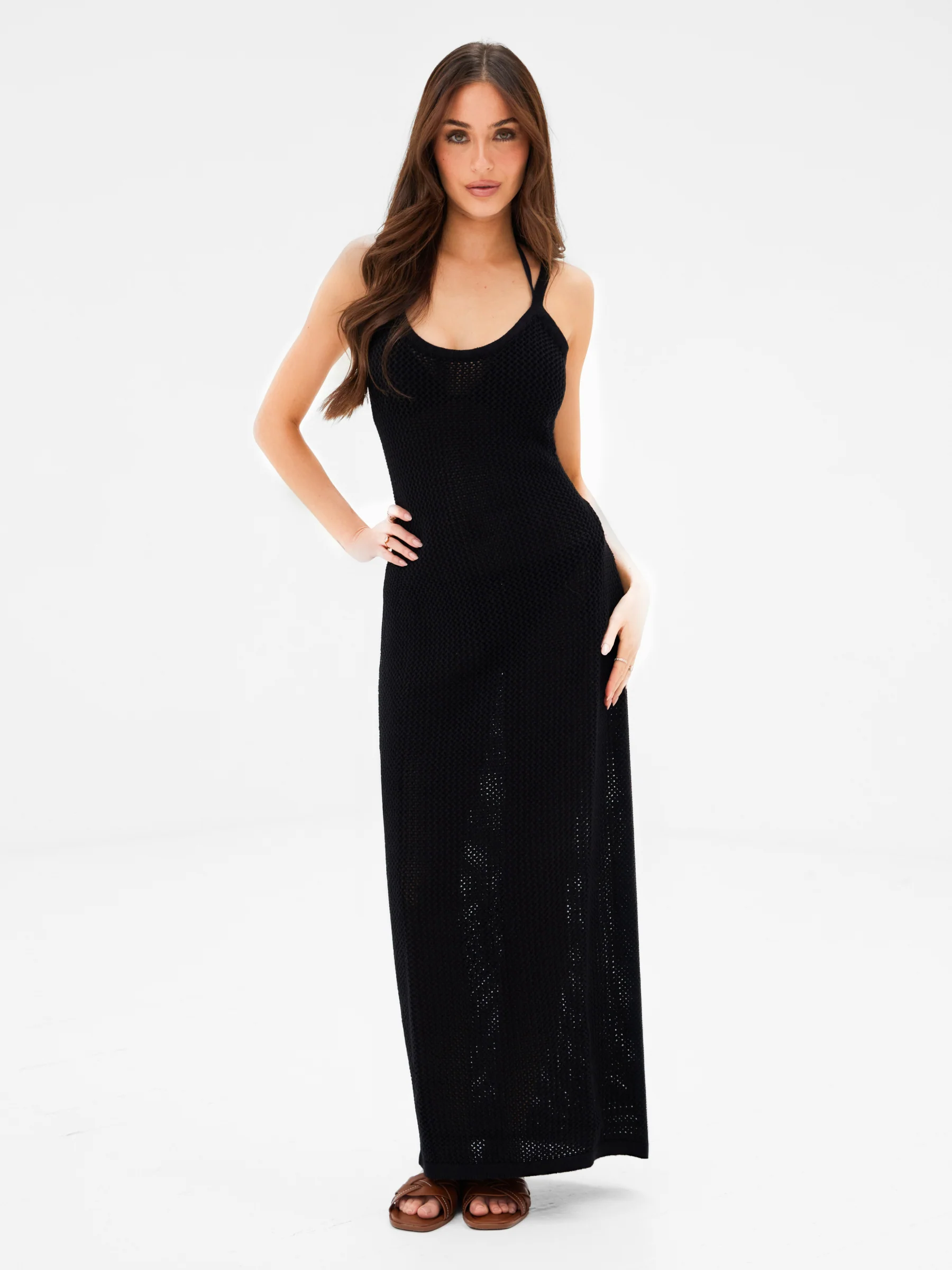 Crochet Maxi Dress - Black - Image 3