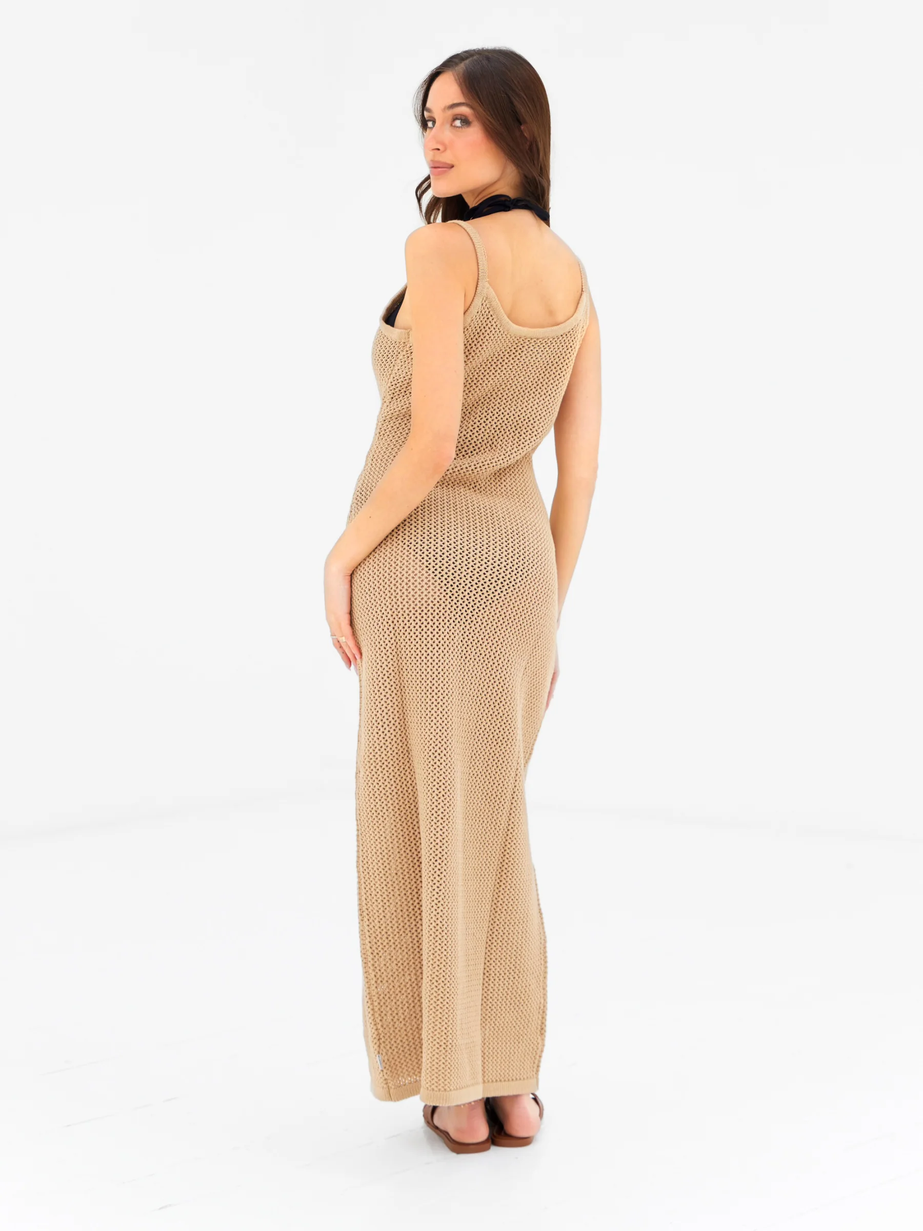 Crochet Maxi Dress - Tan - Image 2