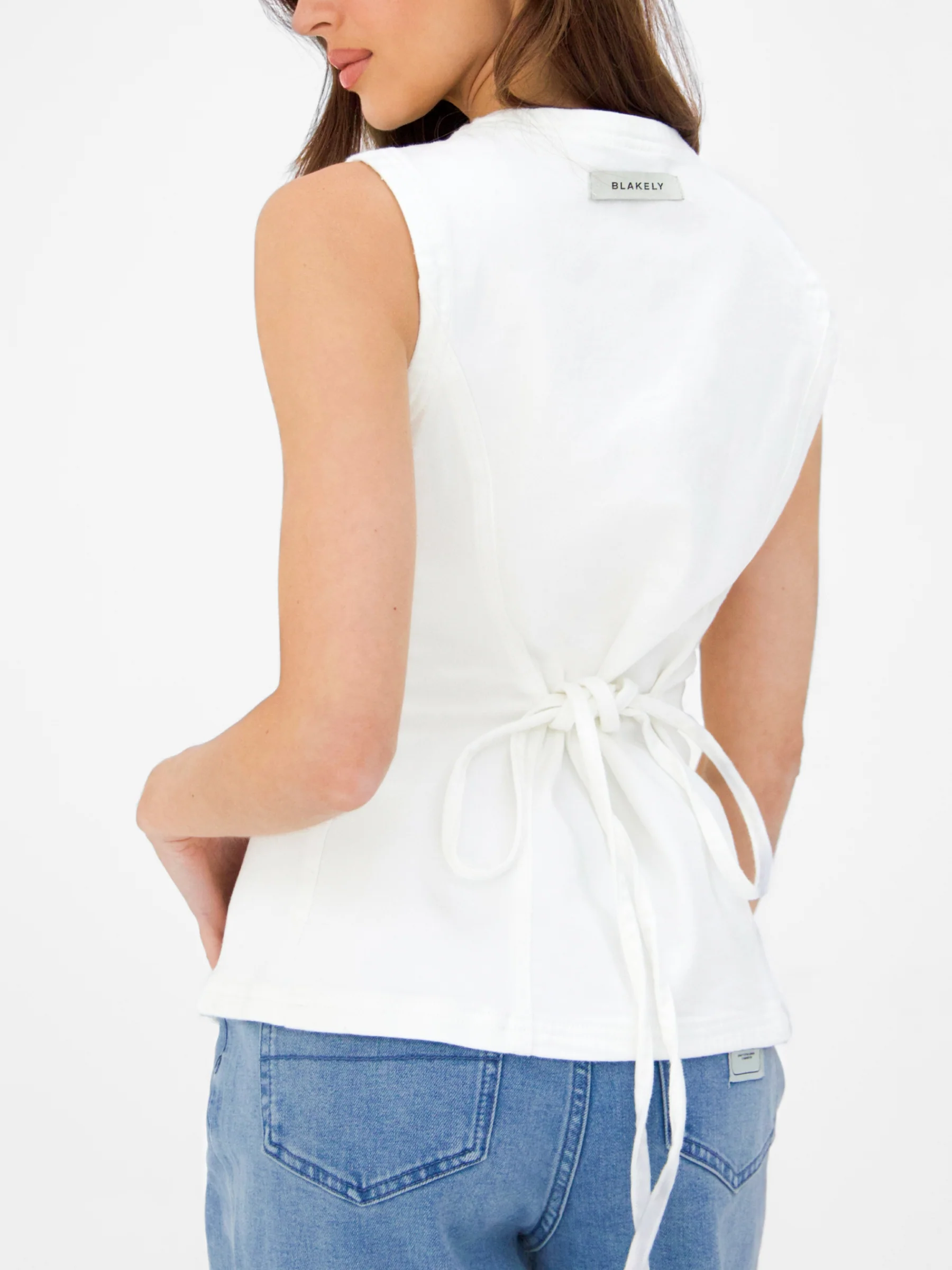 Blakely Denim Button Up Top - White - Image 2