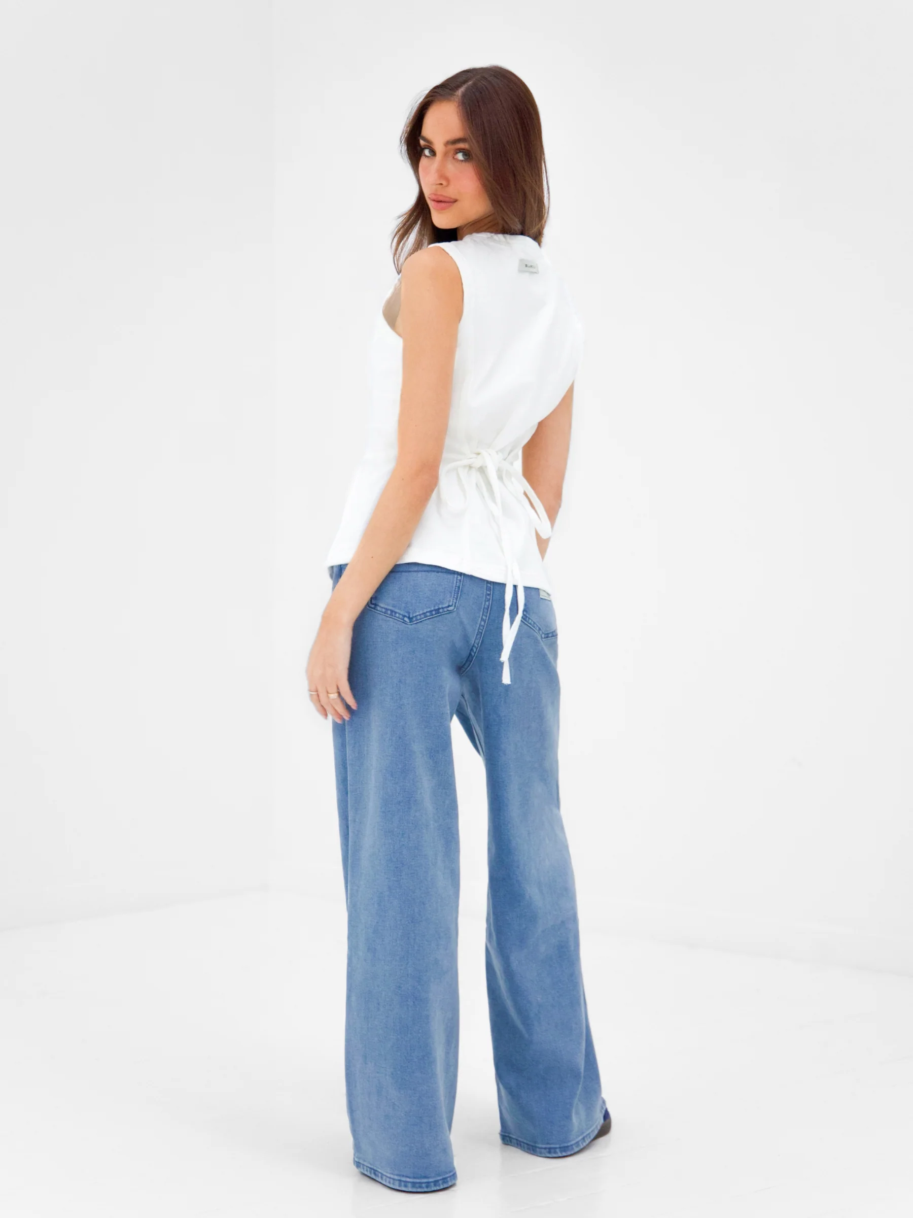 Blakely Denim Button Up Top - White - Image 4