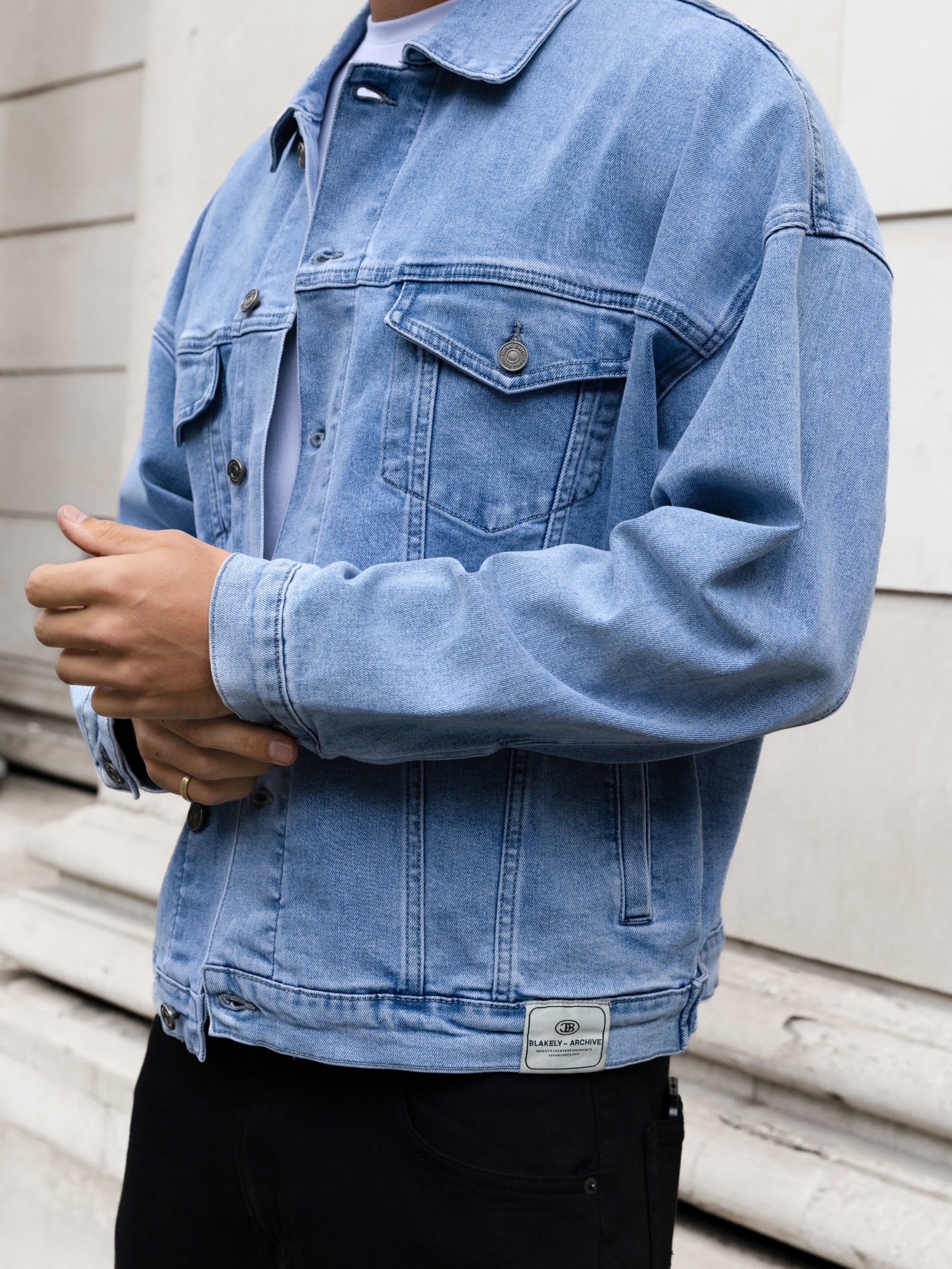 Blakely Denim Trucker Jacket - Washed Blue - Image 6