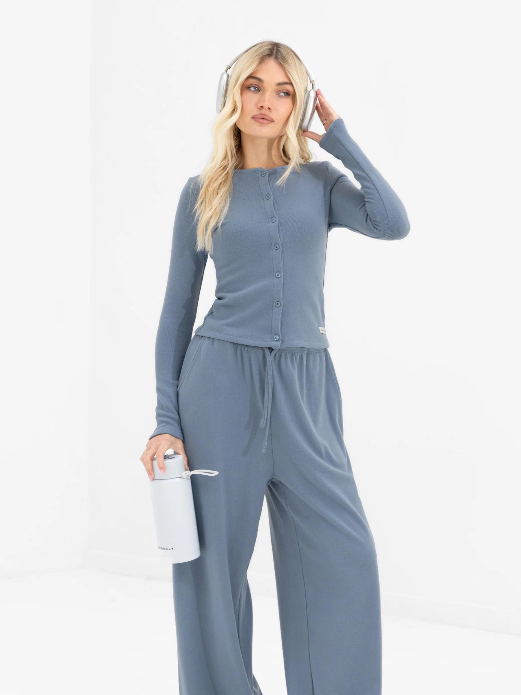 Ebony Button Up Cardigan - Dusty Blue - Image 5