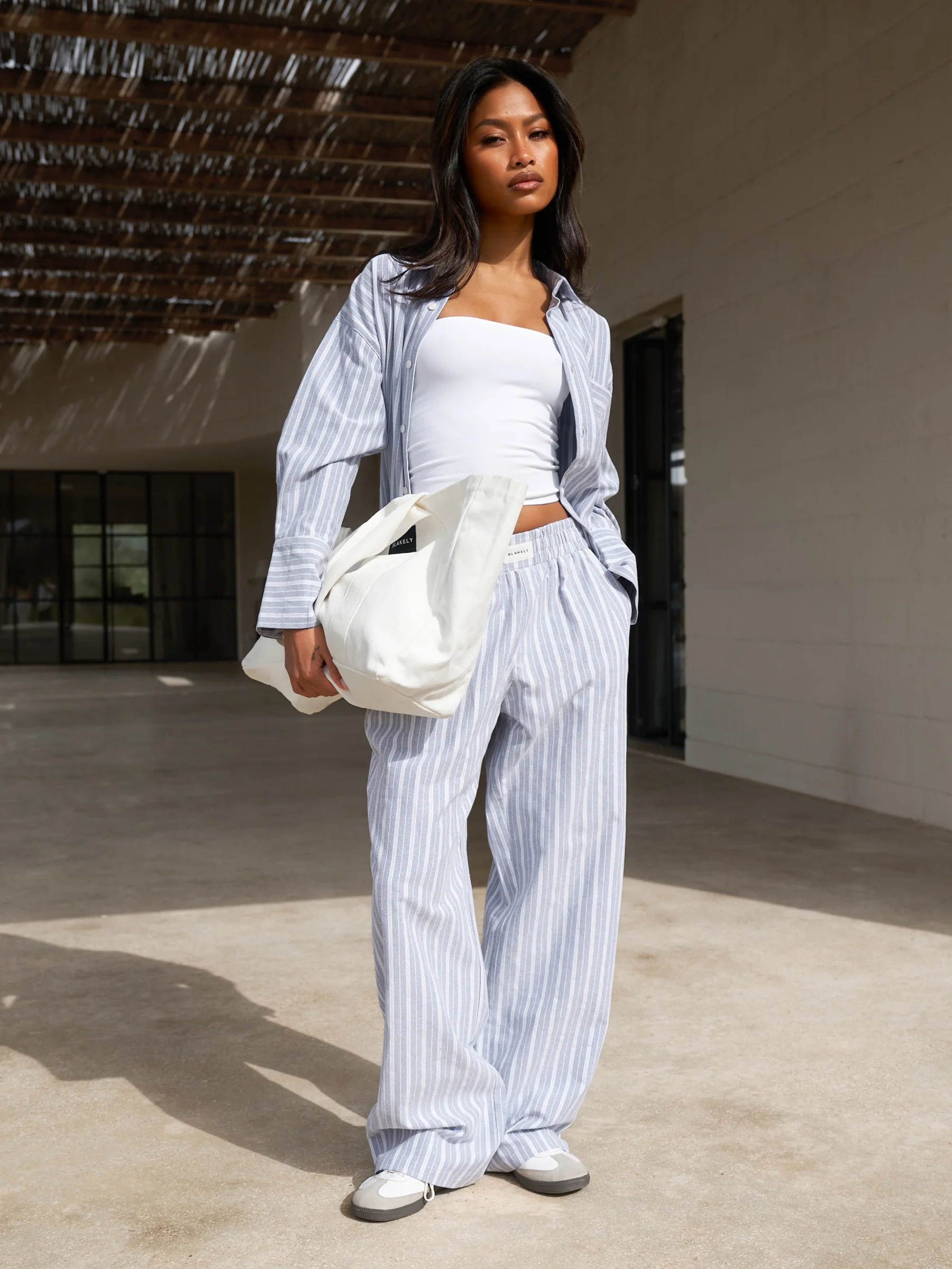 Elena Stripe Trousers - Blue - Image 3