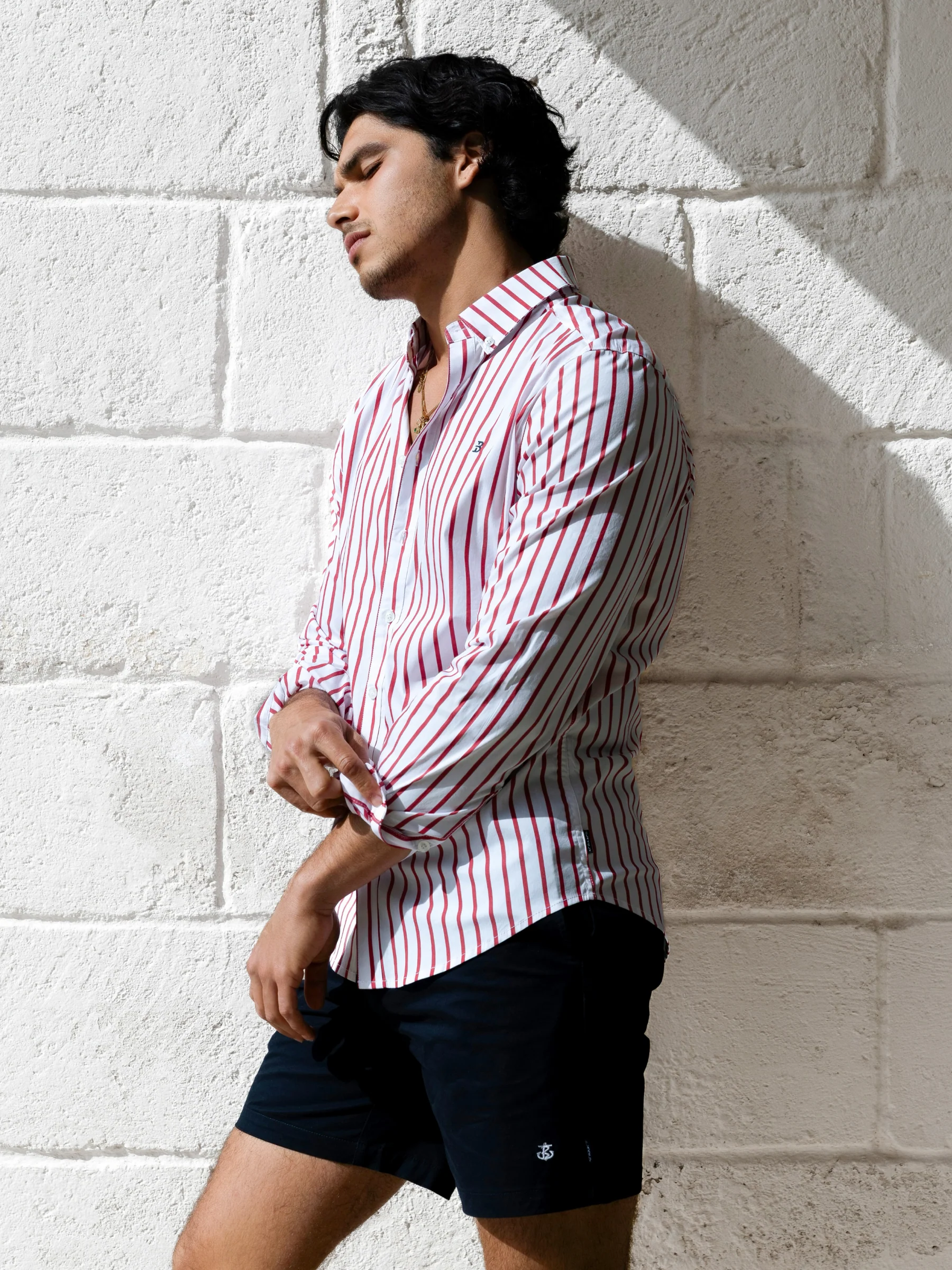 Elias Long Sleeve Stripe Shirt - White & Red - Image 3