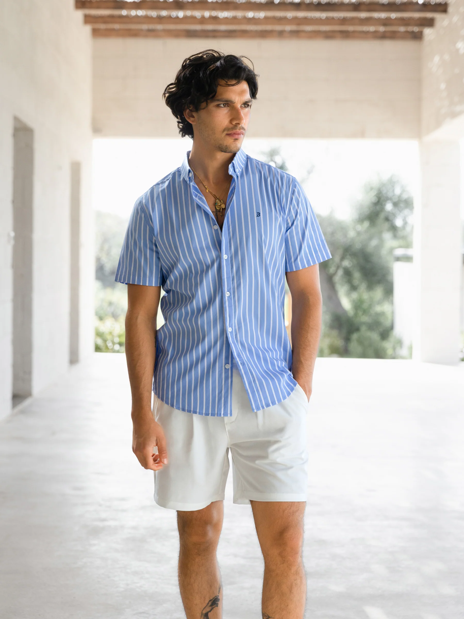 Elias Short Sleeve Stripe Shirt - Light Blue - Image 2