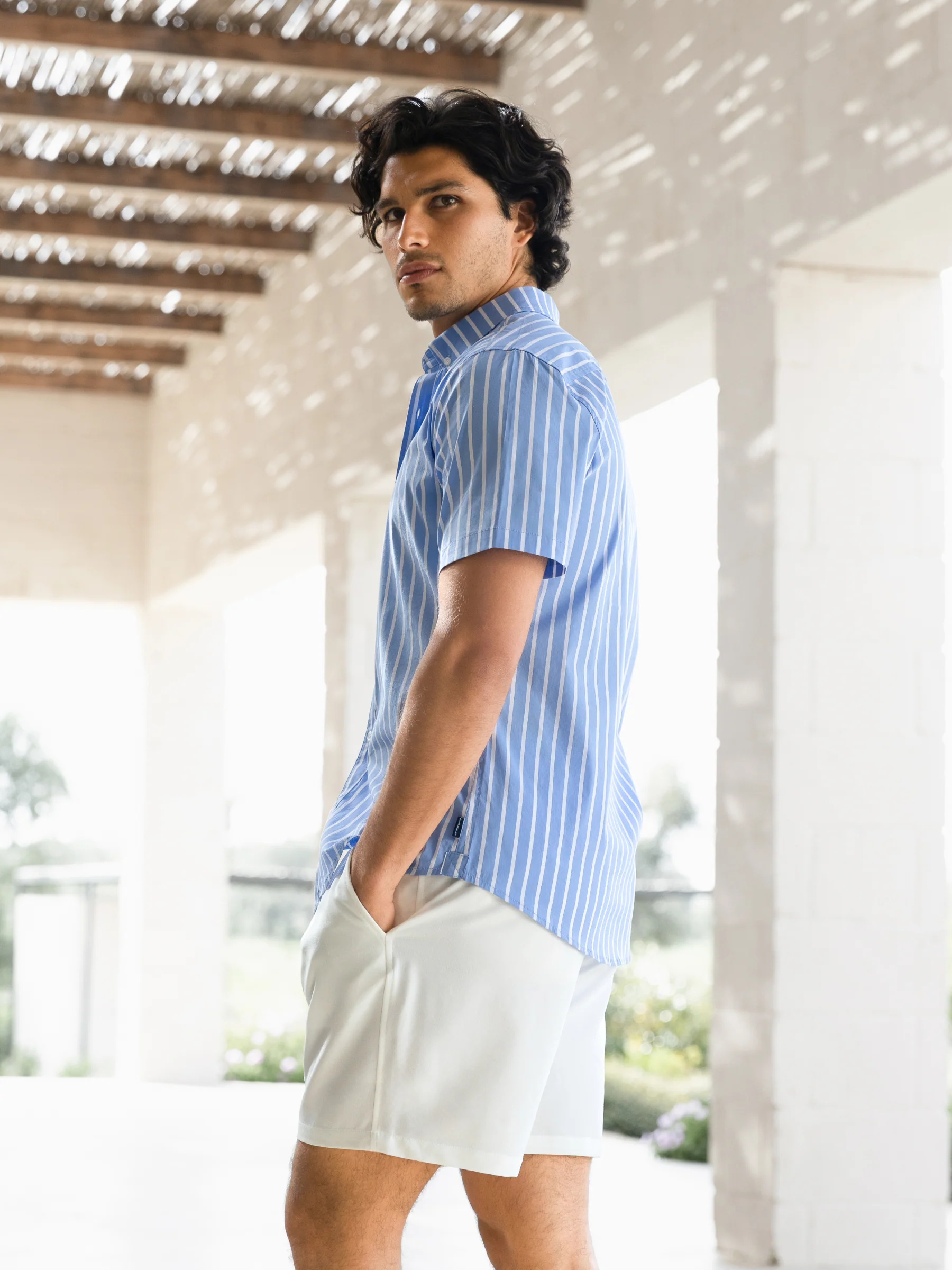 Elias Short Sleeve Stripe Shirt - Light Blue - Image 6
