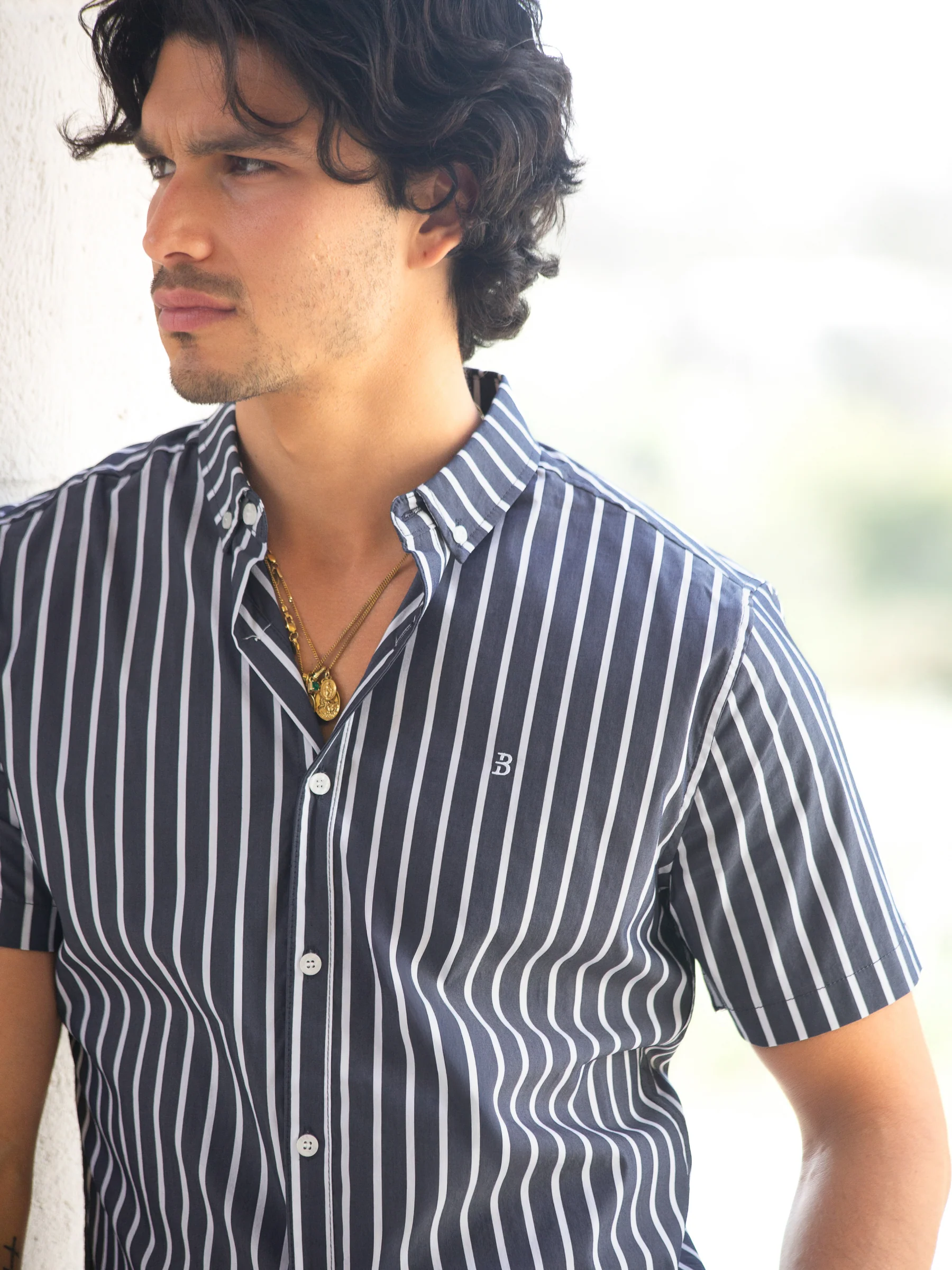 Elias Short Sleeve Stripe Shirt - Navy - Image 2