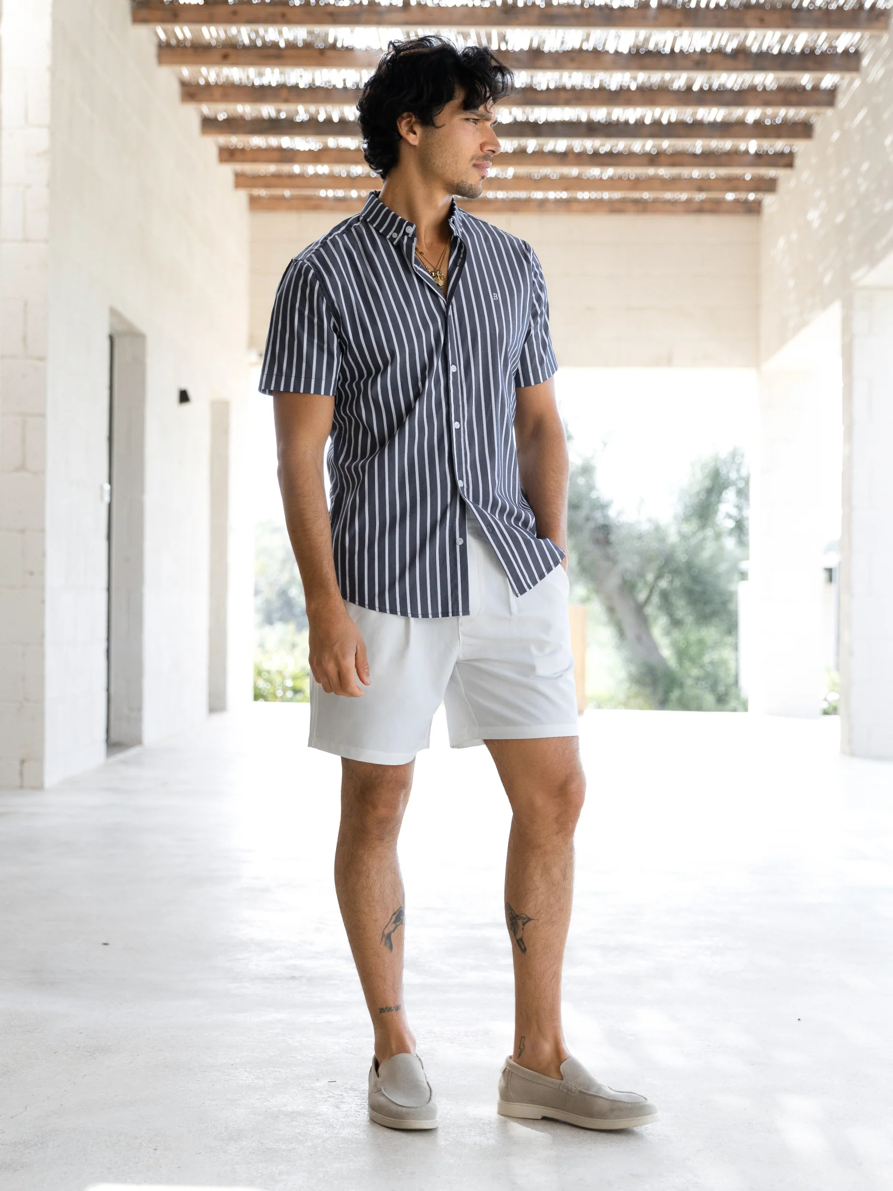 Elias Short Sleeve Stripe Shirt - Navy - Image 4