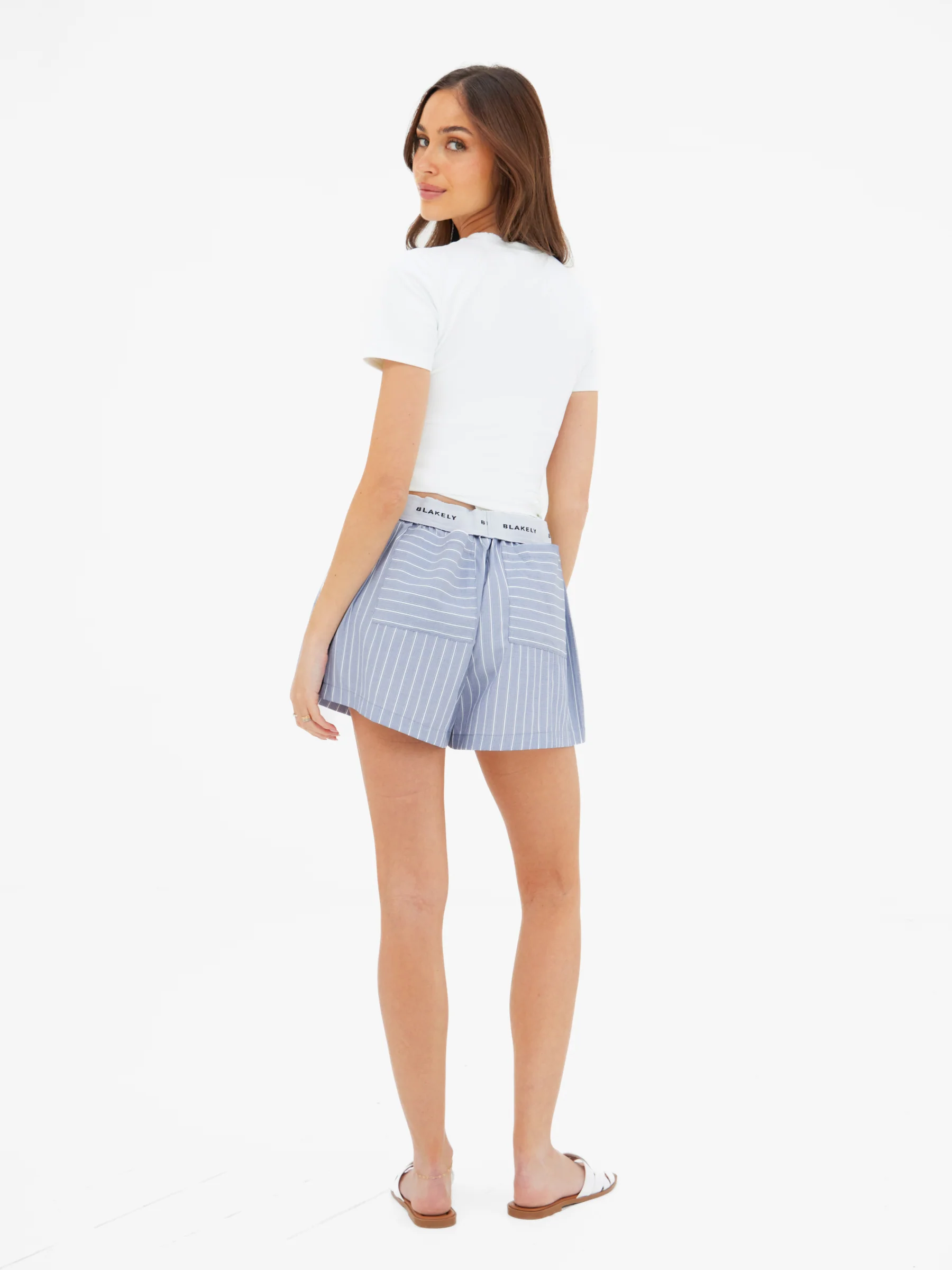 Elodie Stripe Shorts - Navy - Image 4