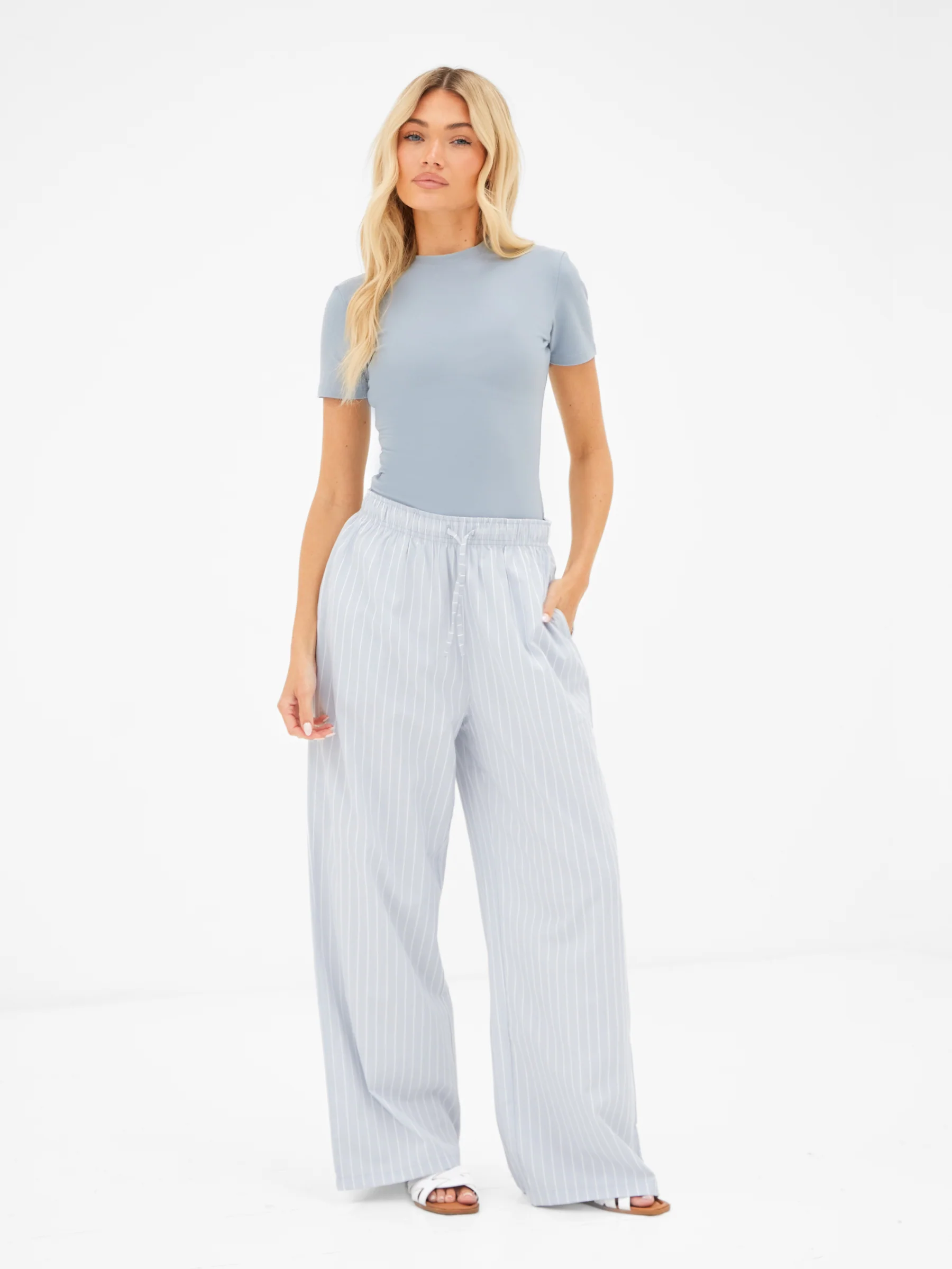 Elodie Stripe Trousers - Grey - Image 3