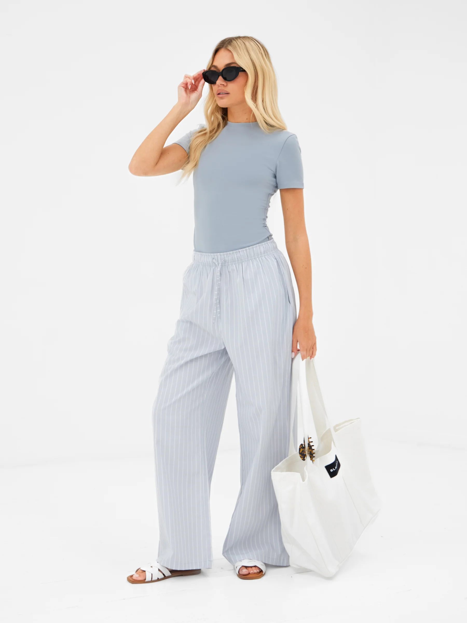 Elodie Stripe Trousers - Grey - Image 6
