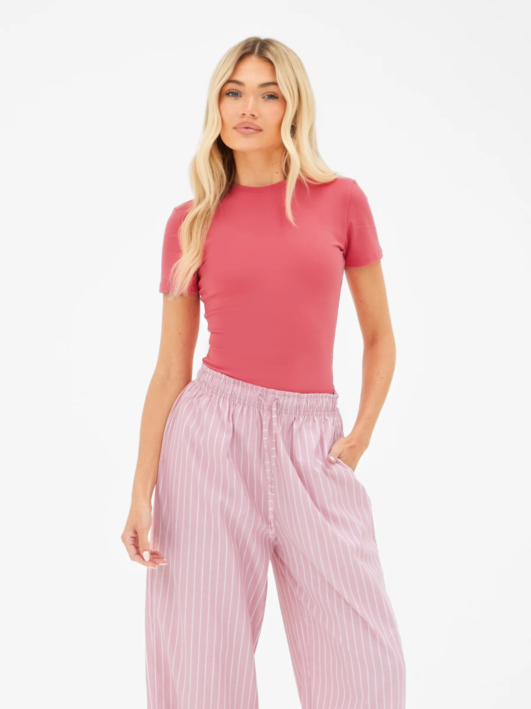 Elodie Stripe Trousers - Raspberry - Image 5