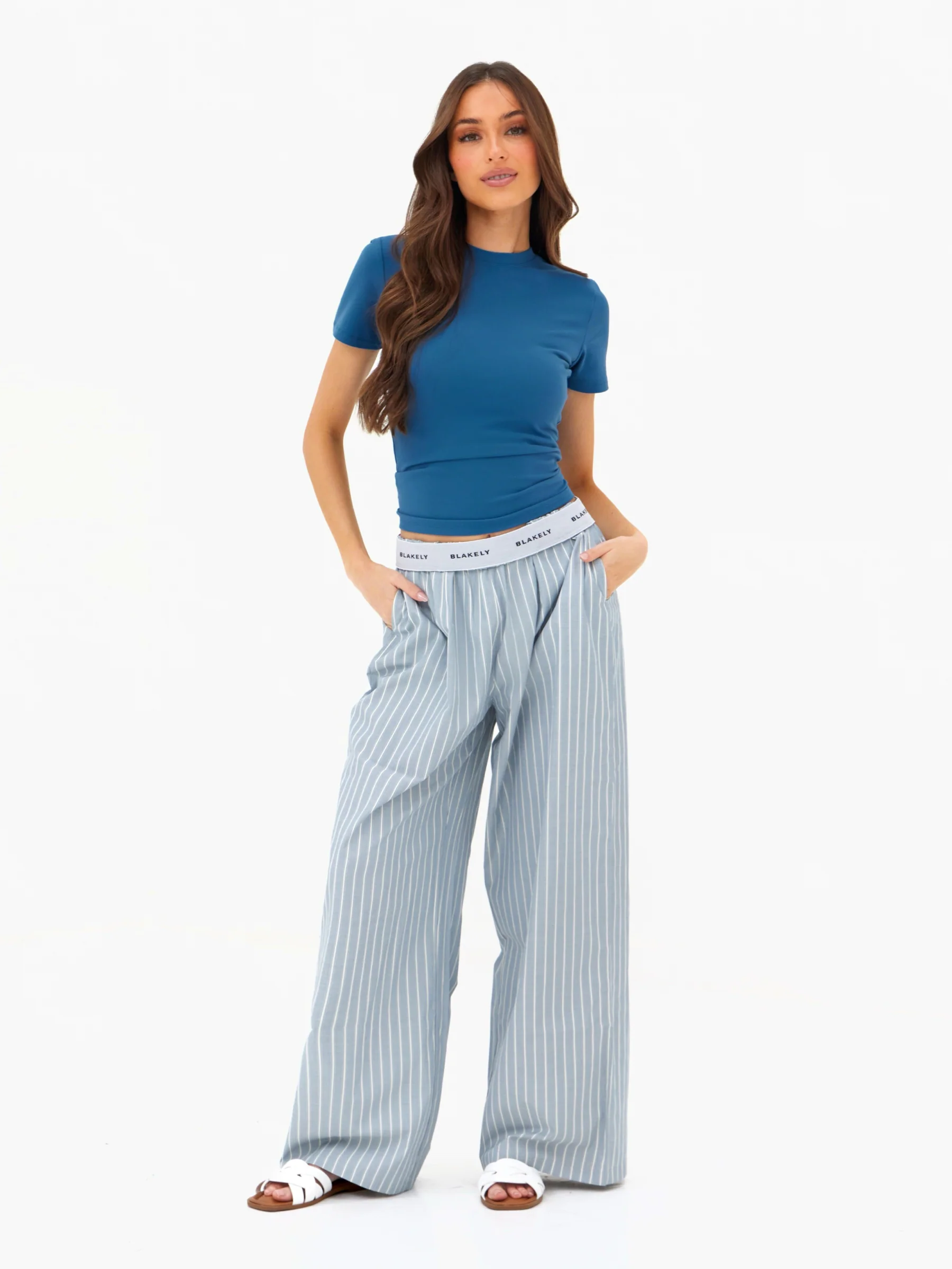 Elodie Stripe Trousers - Teal - Image 3