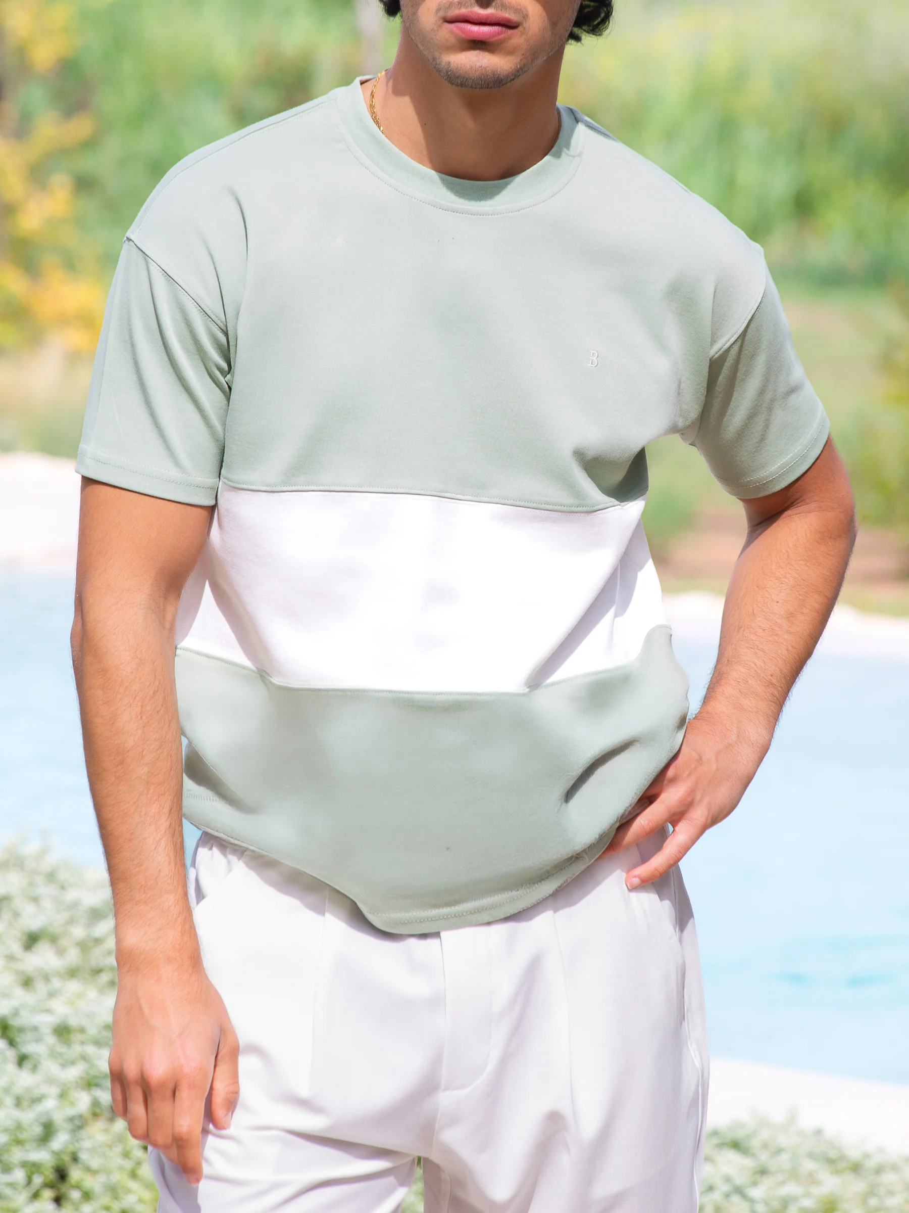 Evan Relaxed T-Shirt - Sage & White - Image 4