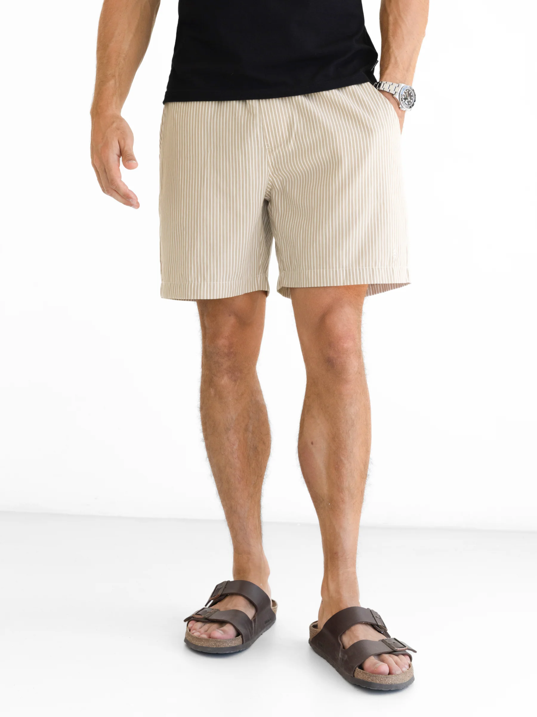 Ezra Relaxed Stripe Shorts - Beige - Image 3
