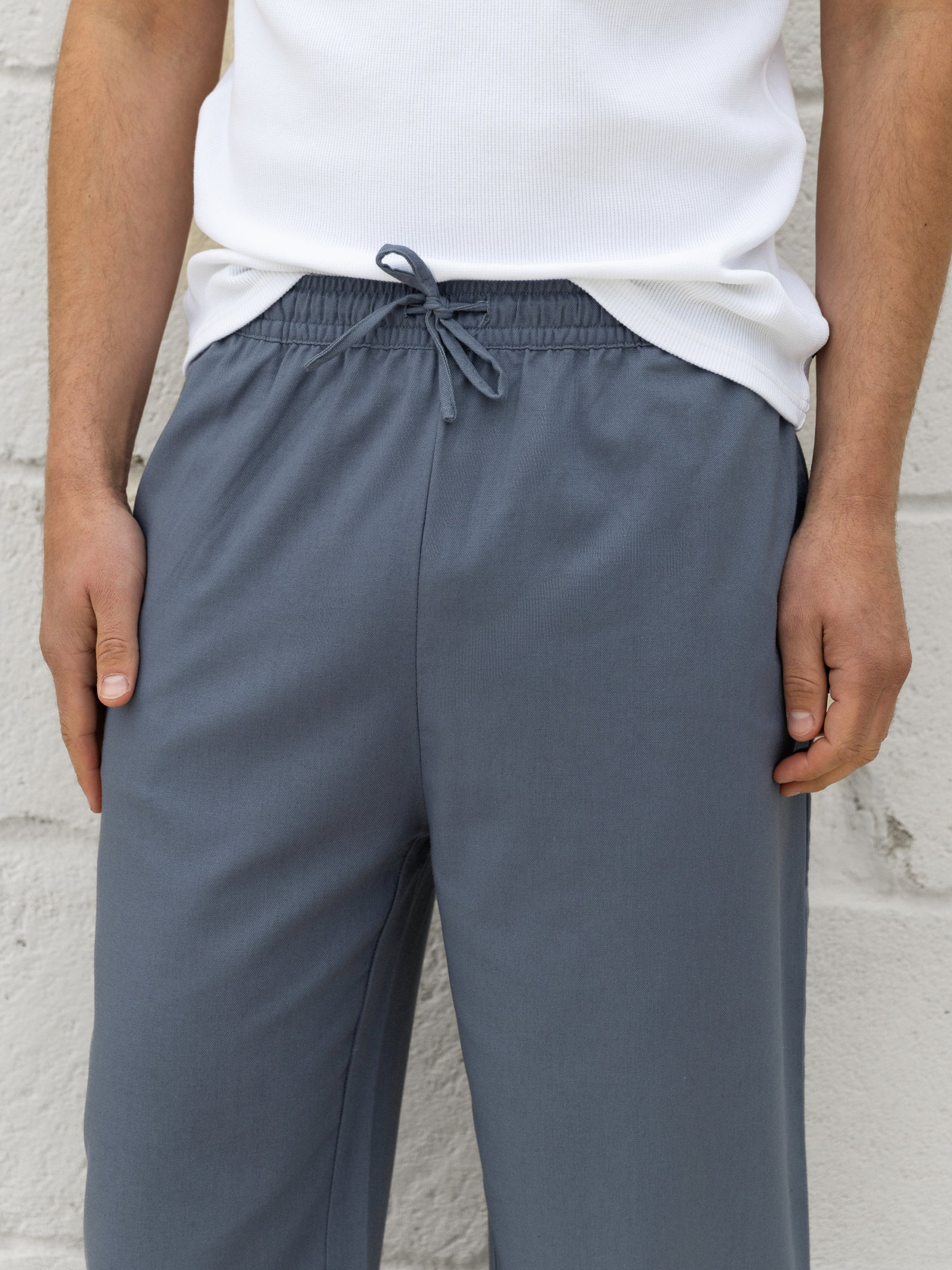 Freddie Relaxed Linen Trousers - Blue - Image 3