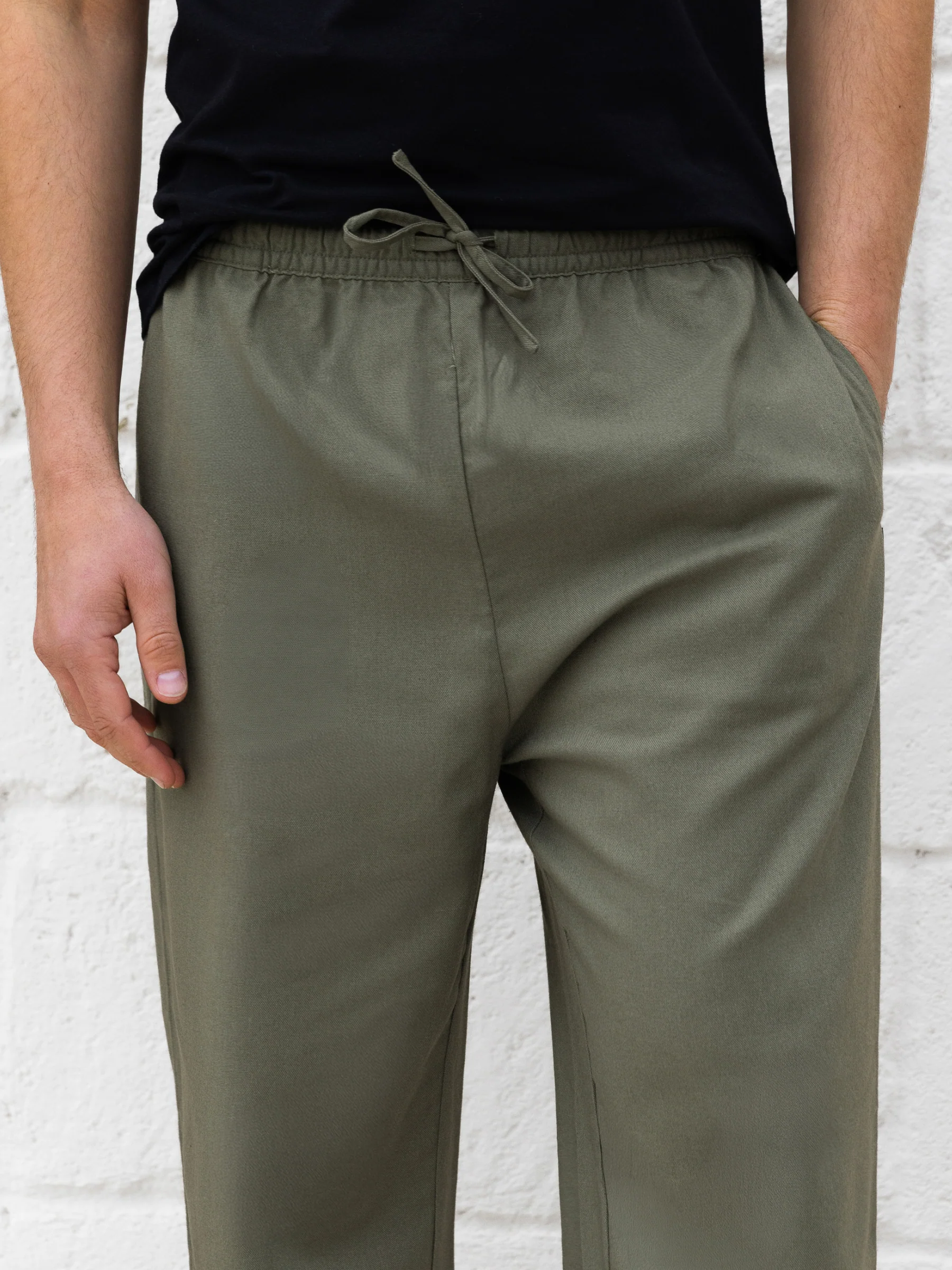 Freddie Relaxed Linen Trousers - Khaki - Image 3