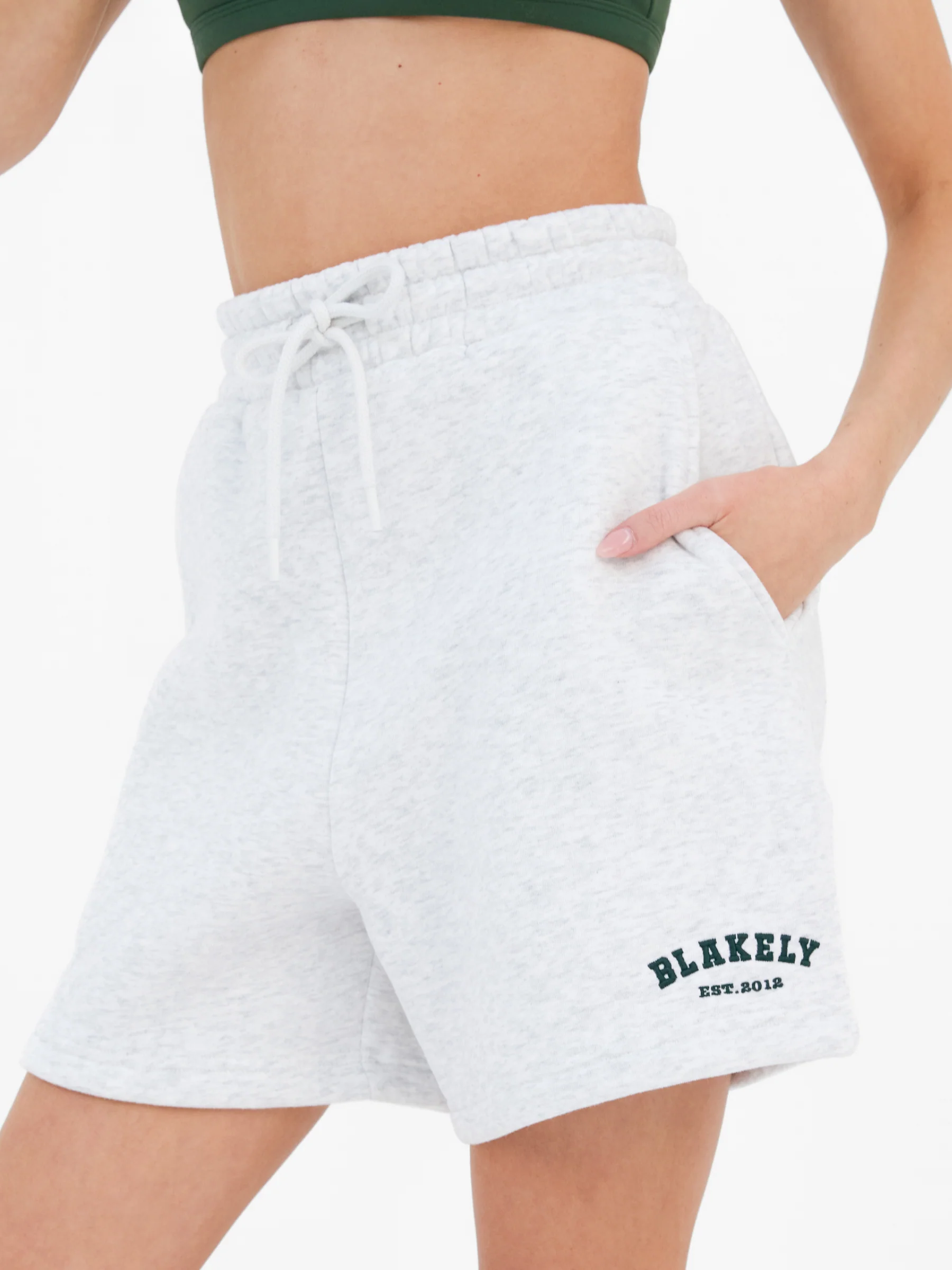 Heritage Jogger Shorts - Marl White & Deep Green - Image 5