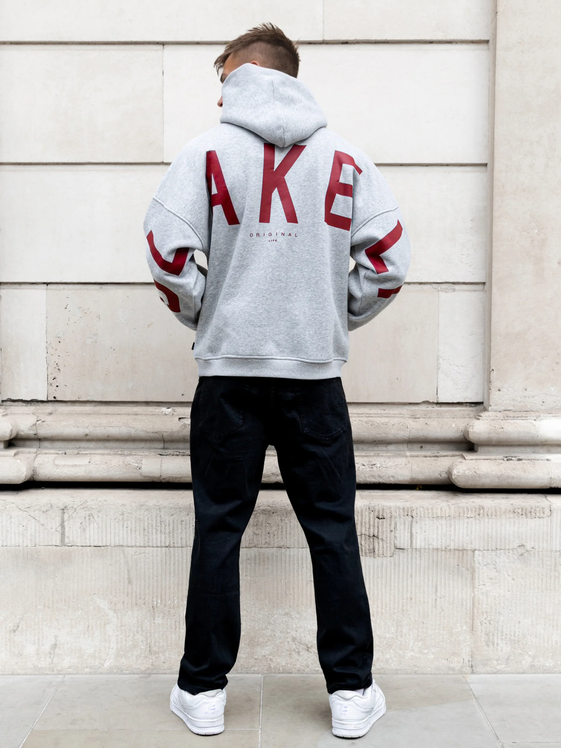Idris Oversized Hoodie - Marl Grey & Red - Image 3